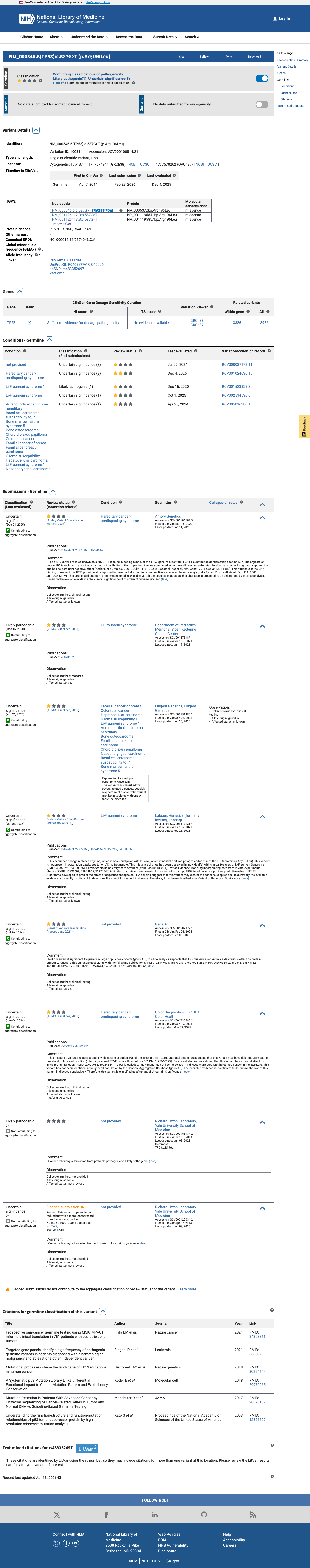ClinVar screenshot