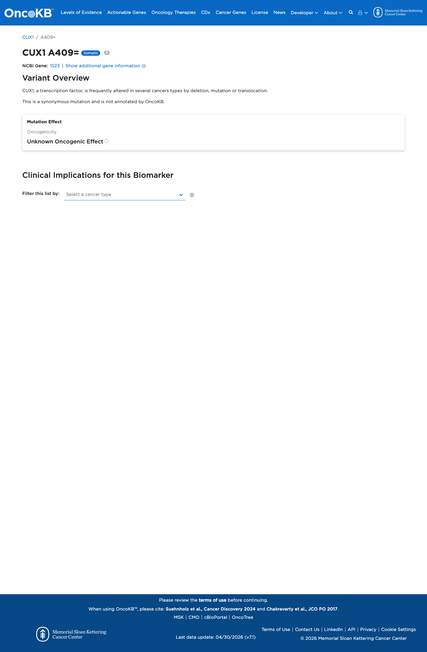 Functional / OncoKB screenshot