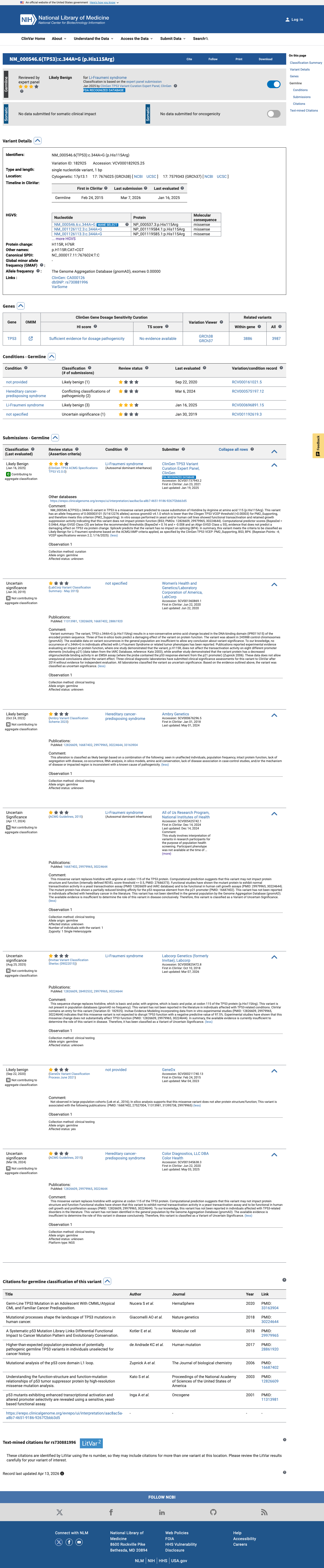 ClinVar evidence
