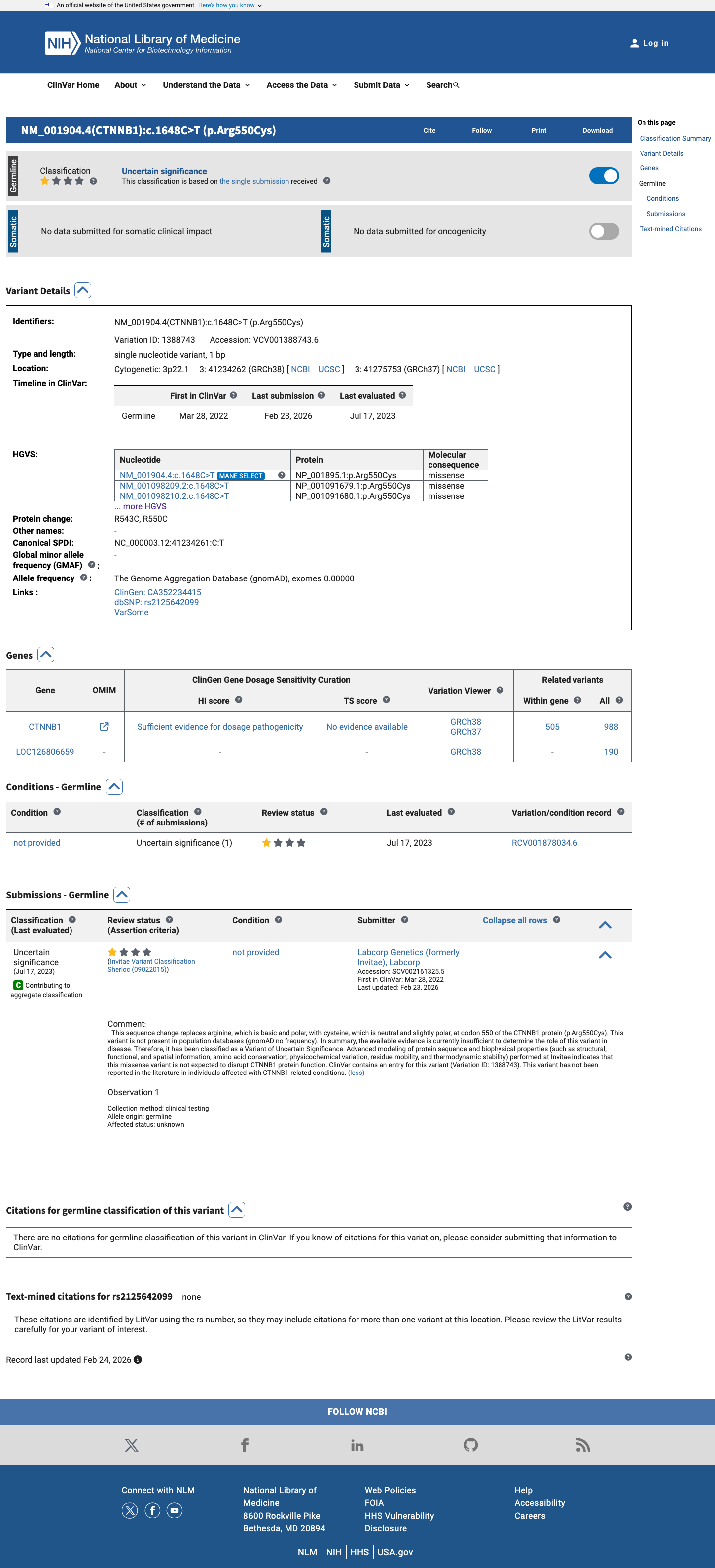 ClinVar screenshot
