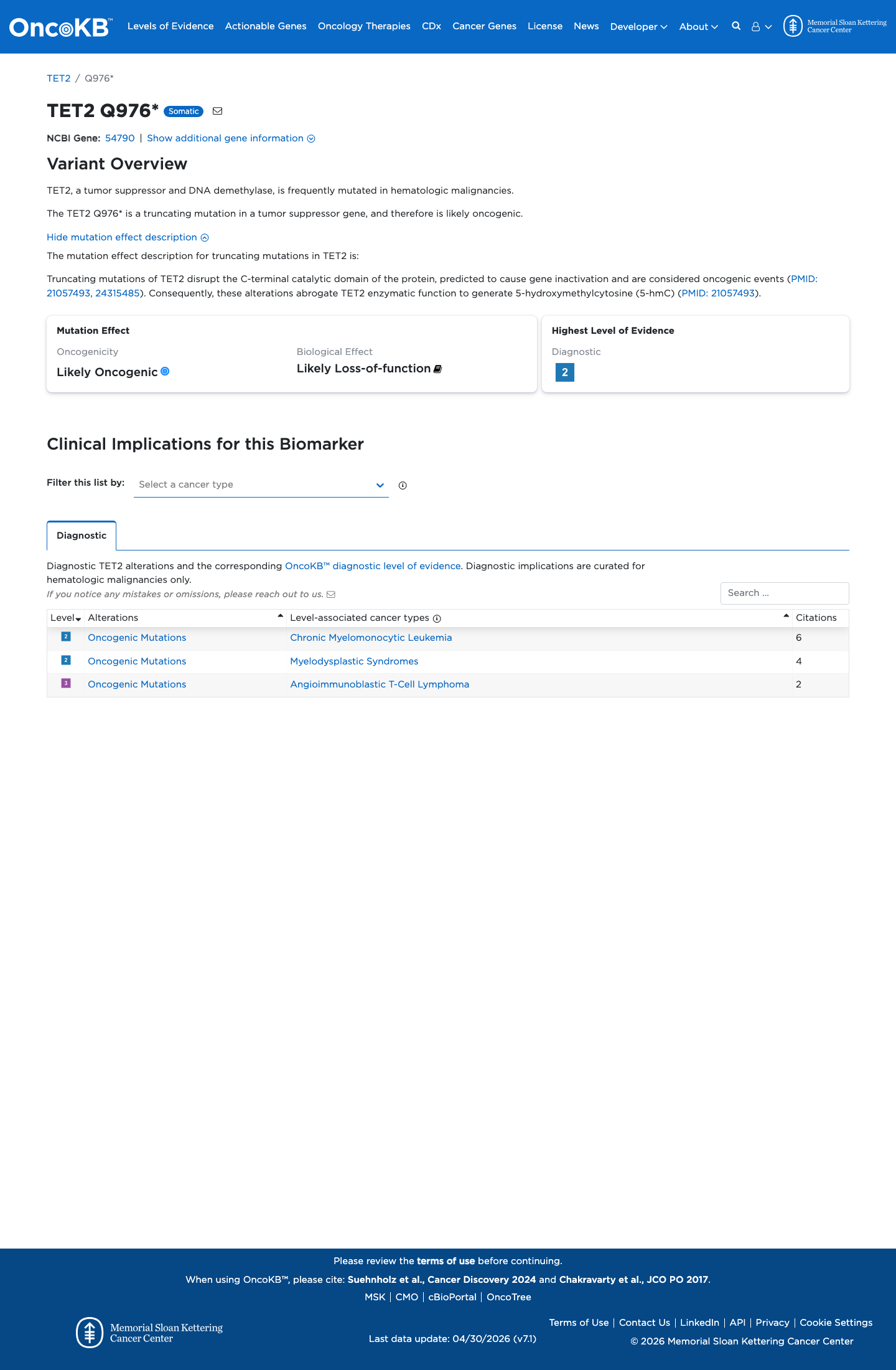 Functional / OncoKB screenshot