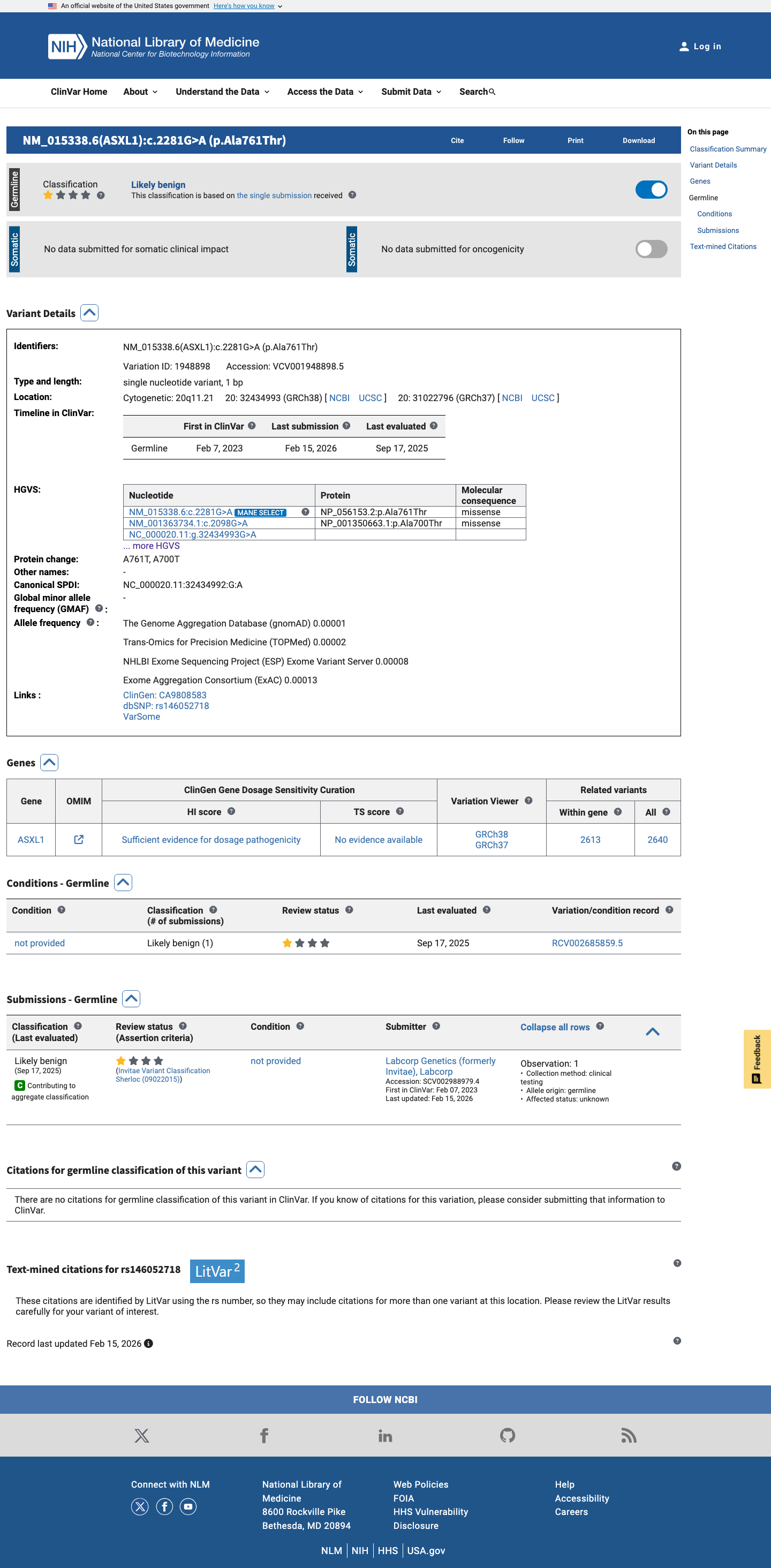 ClinVar screenshot