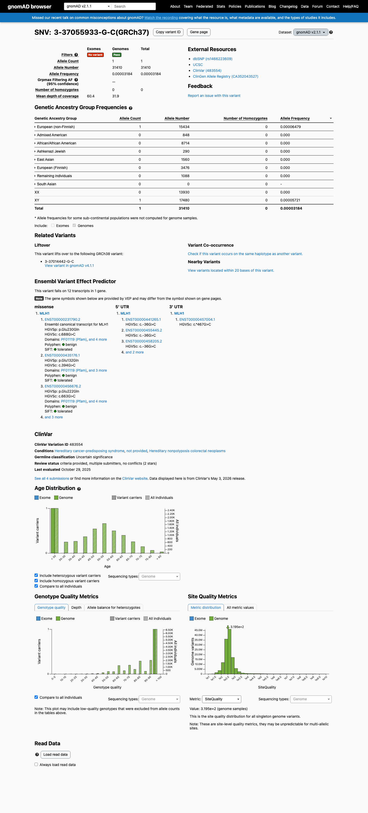 gnomAD v2.1 evidence