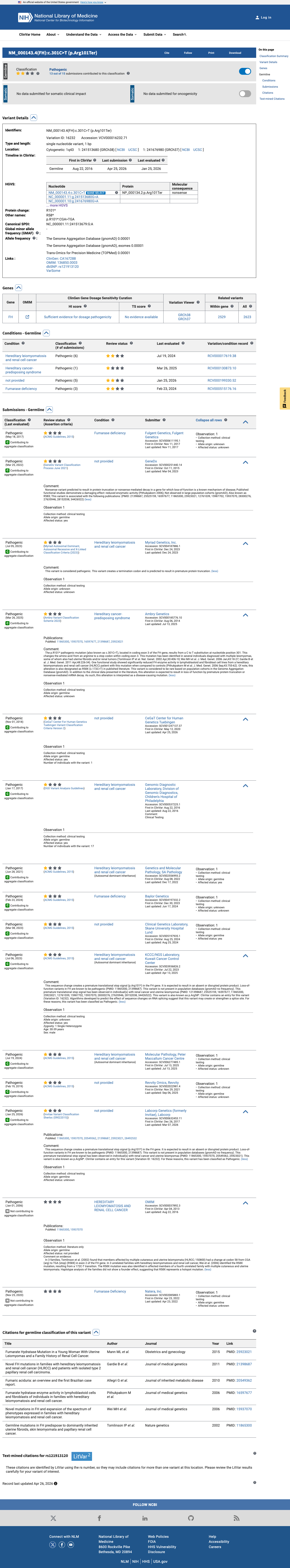 ClinVar evidence