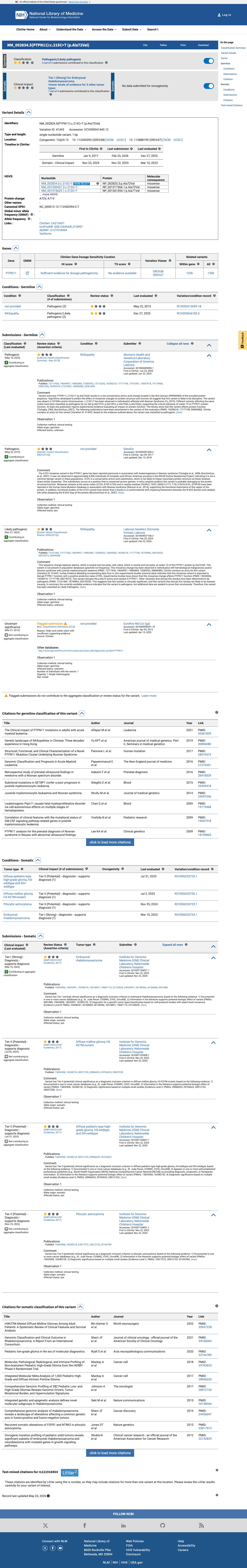 ClinVar evidence