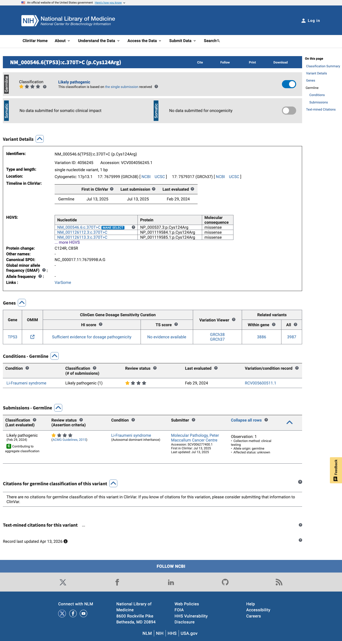 ClinVar evidence