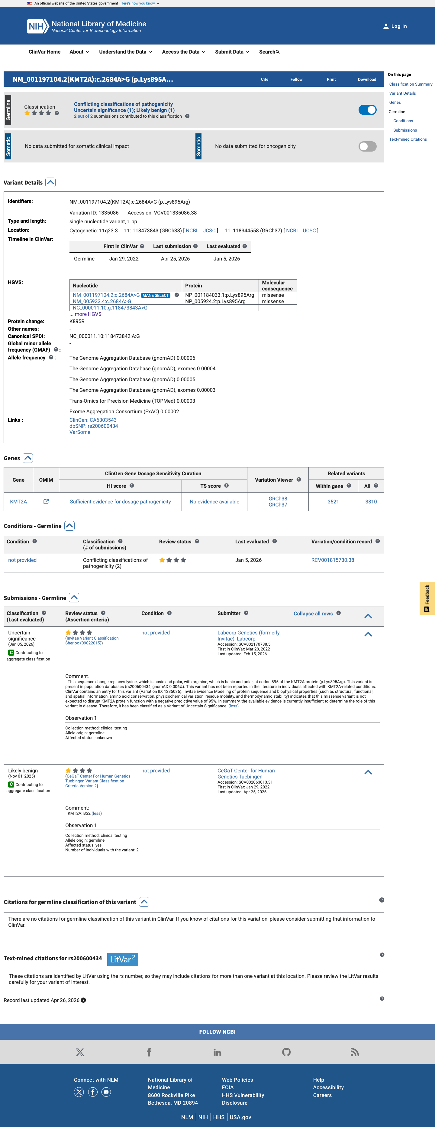 ClinVar screenshot