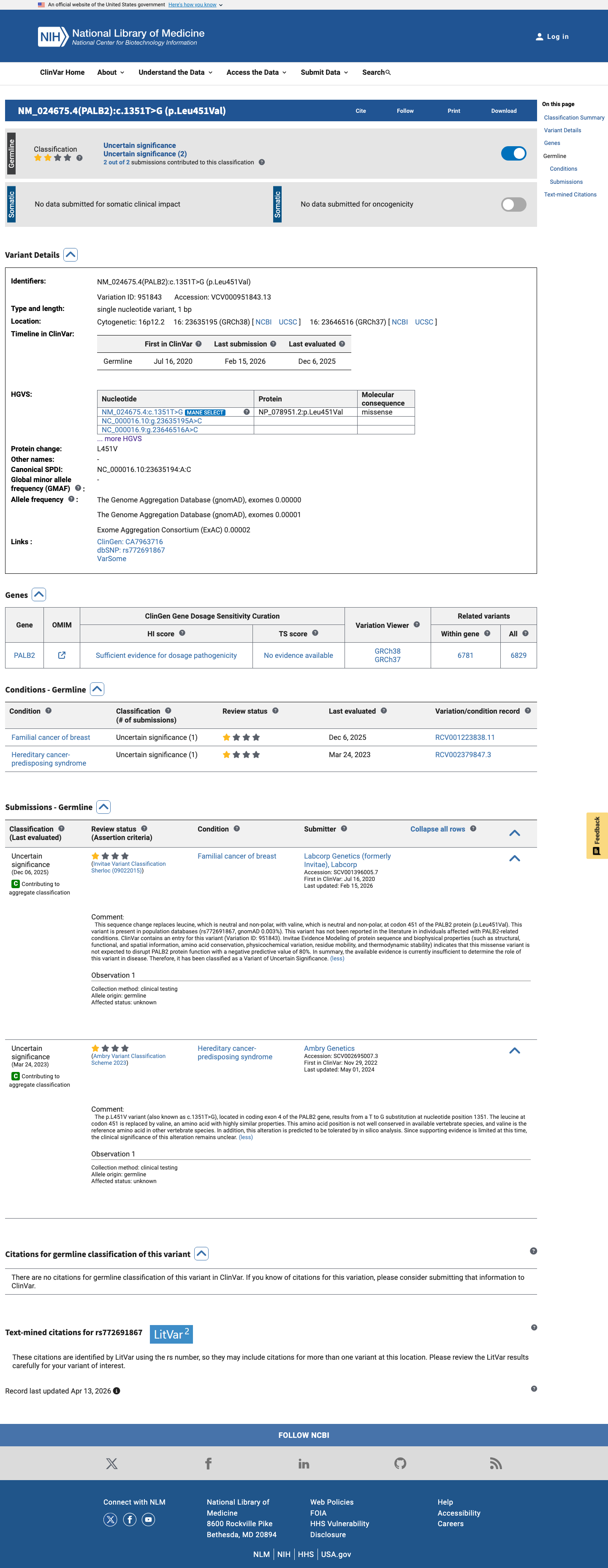 ClinVar screenshot