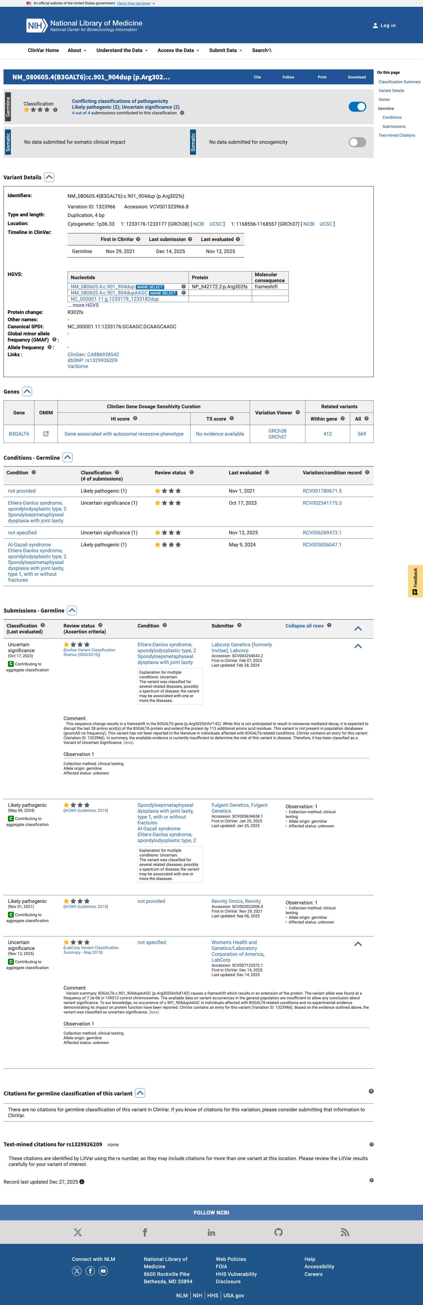 ClinVar screenshot