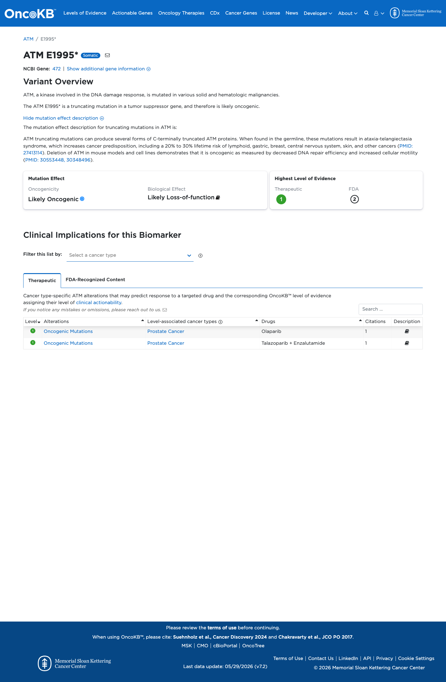 Functional / OncoKB screenshot