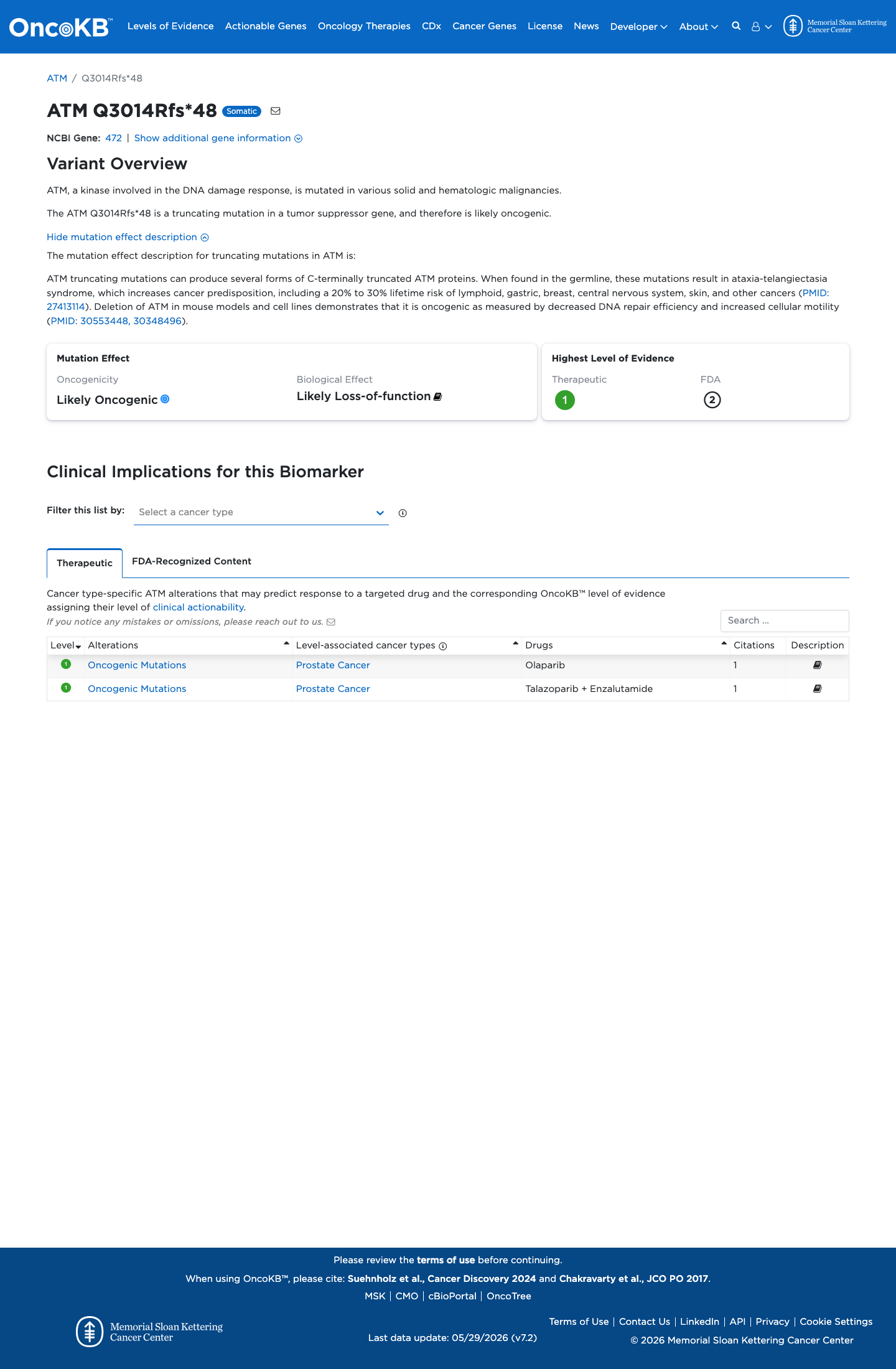 Functional / OncoKB screenshot