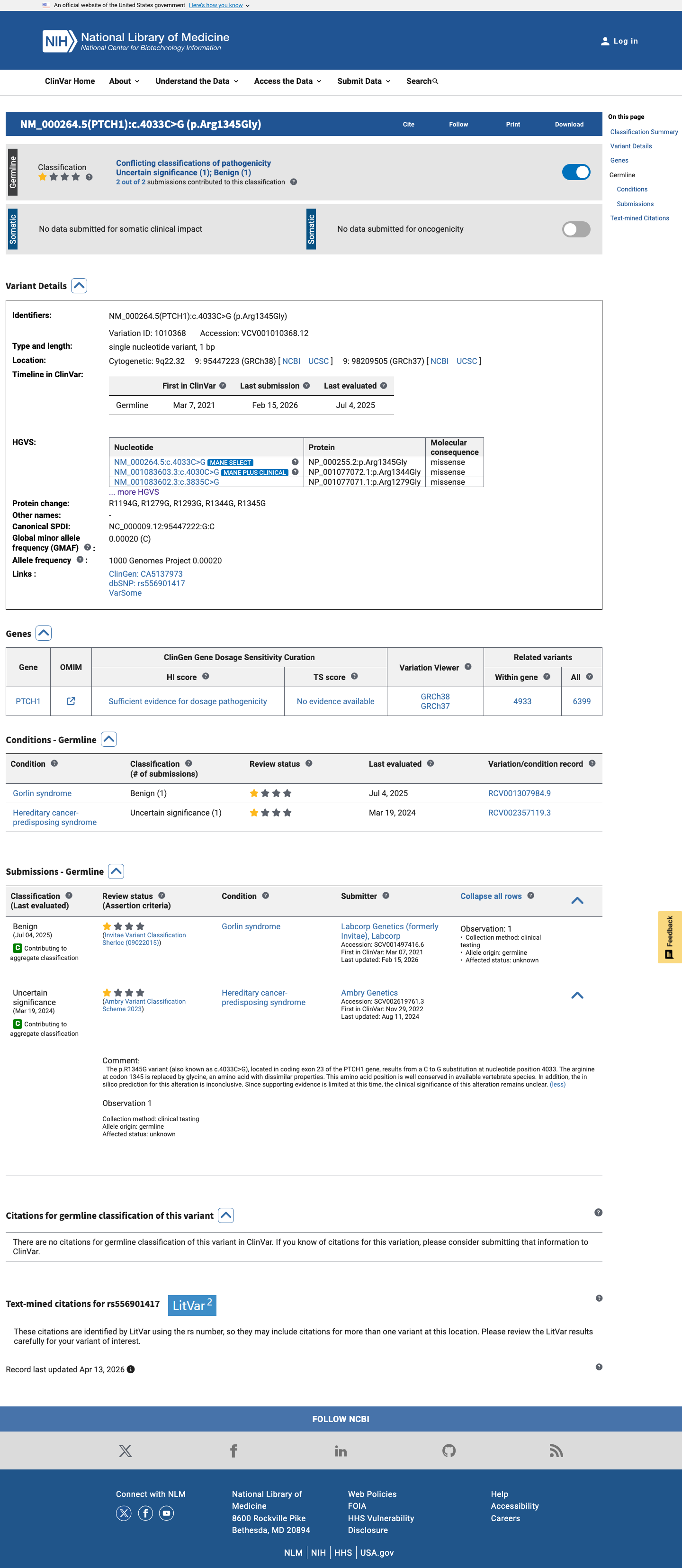 ClinVar screenshot