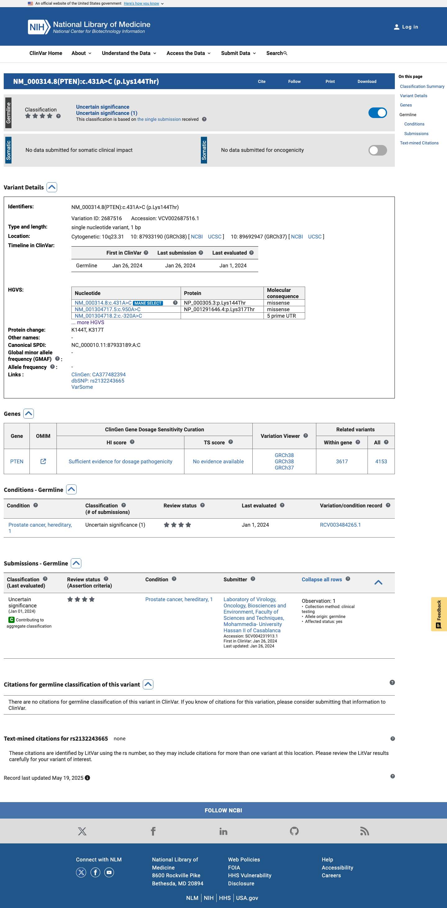 ClinVar screenshot