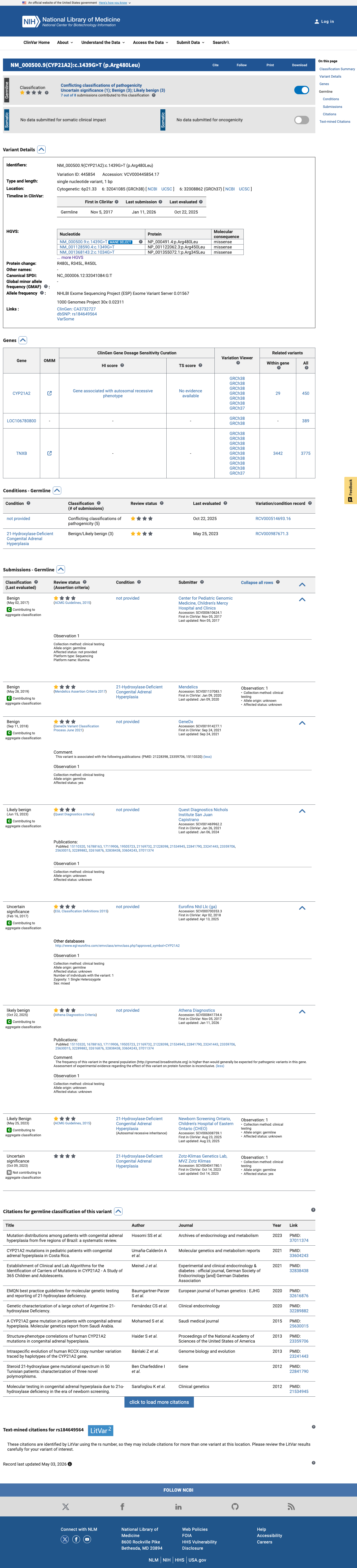 ClinVar screenshot