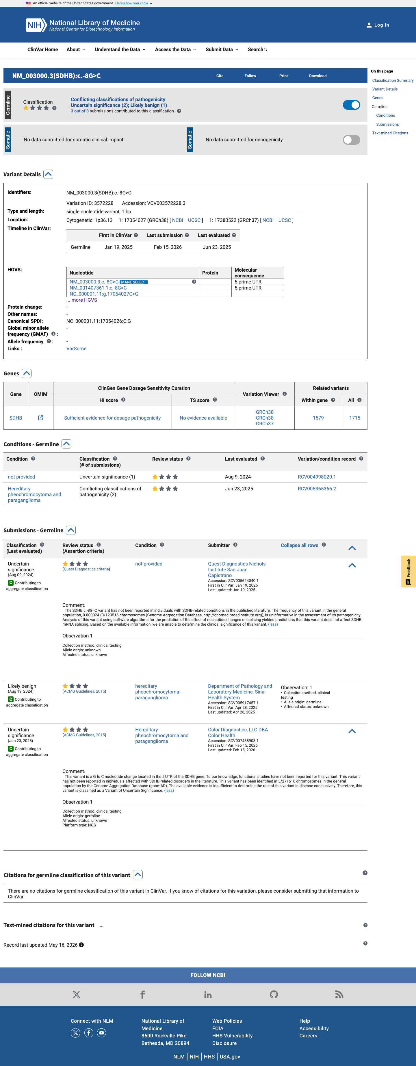 ClinVar screenshot