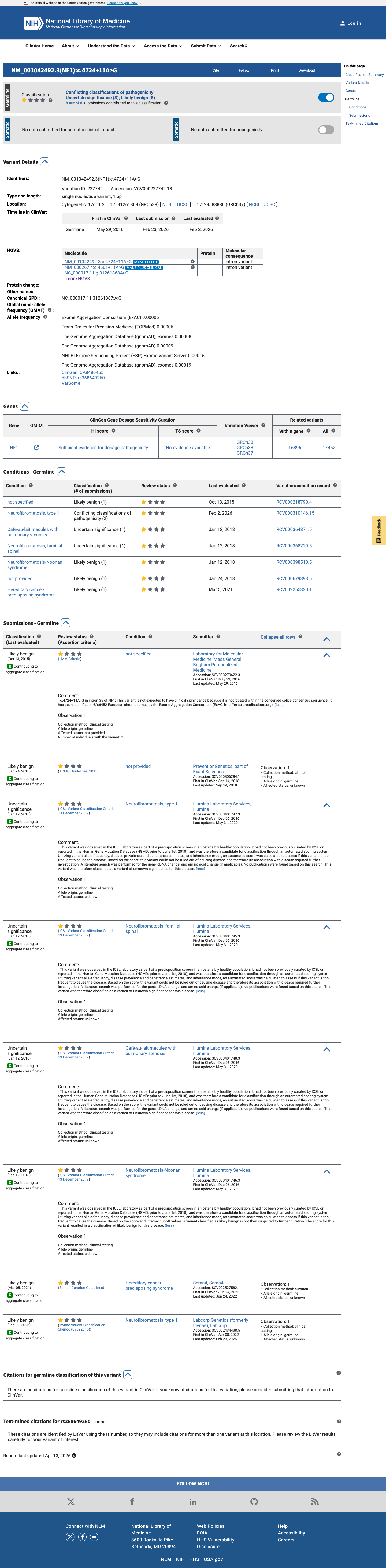 ClinVar screenshot