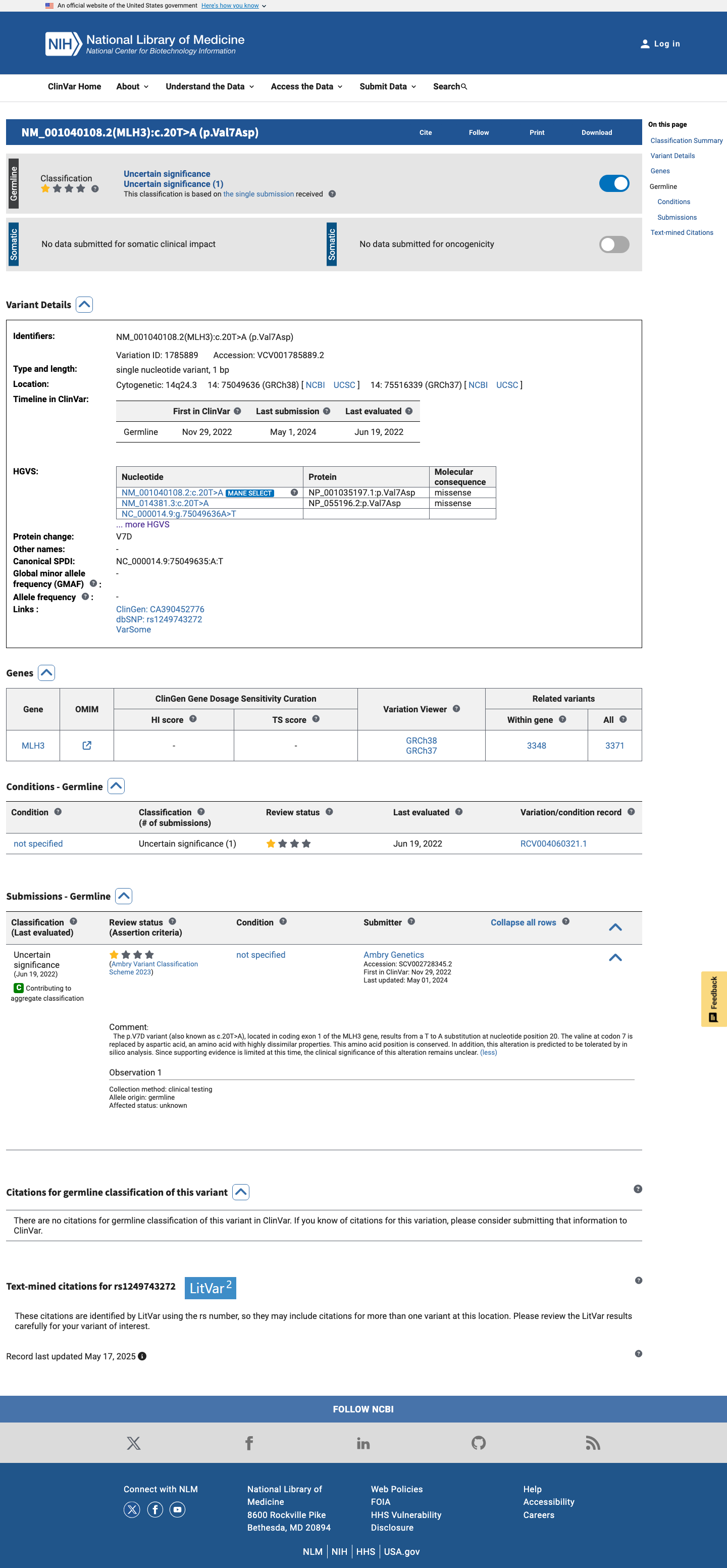 ClinVar screenshot