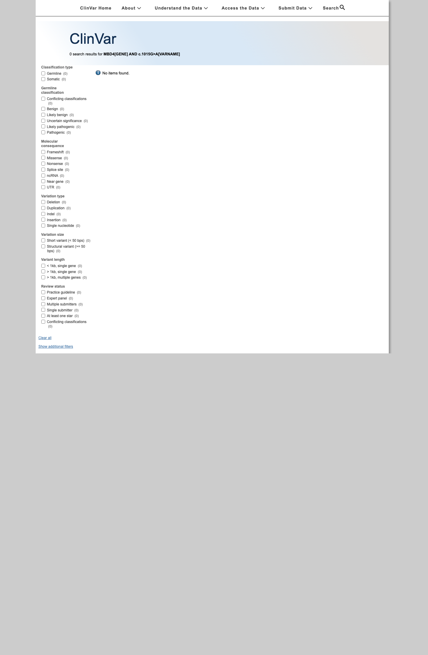 ClinVar screenshot