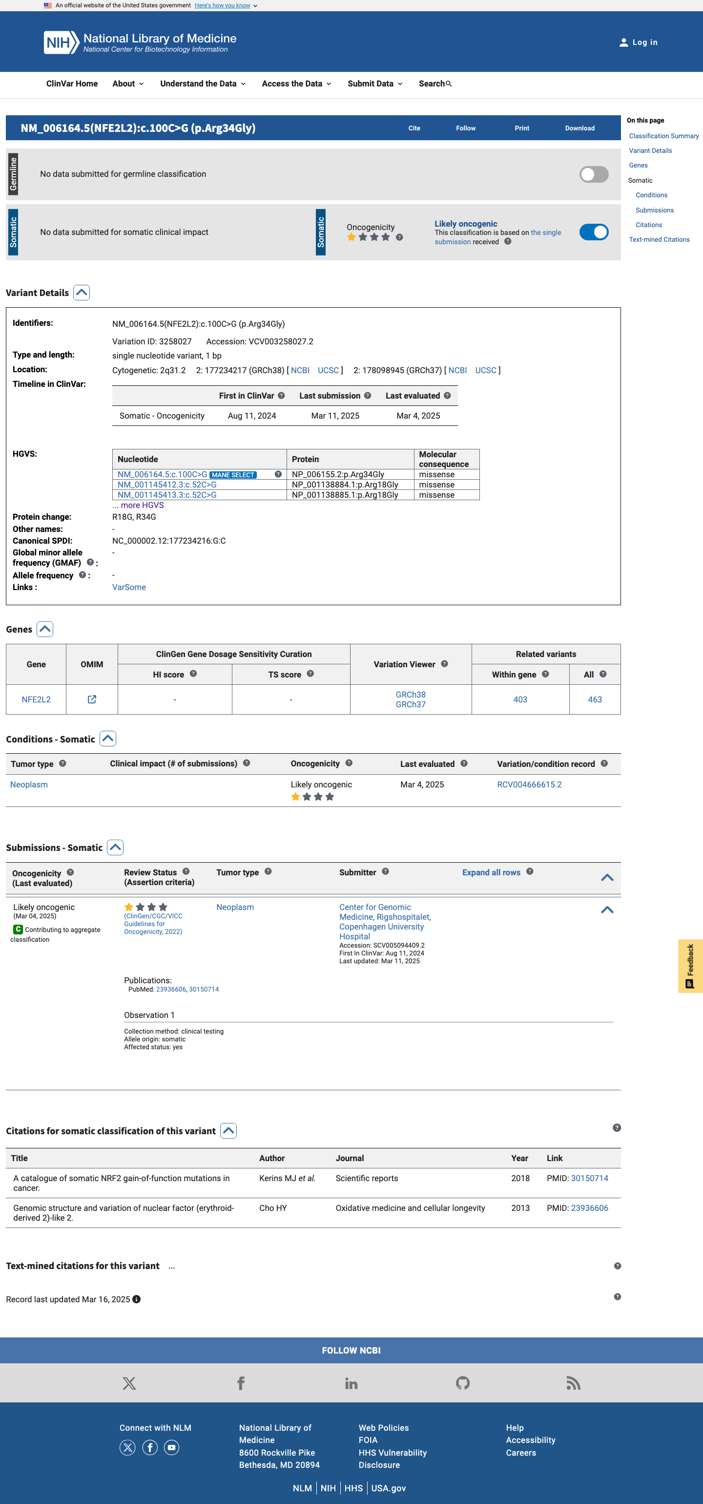 ClinVar screenshot