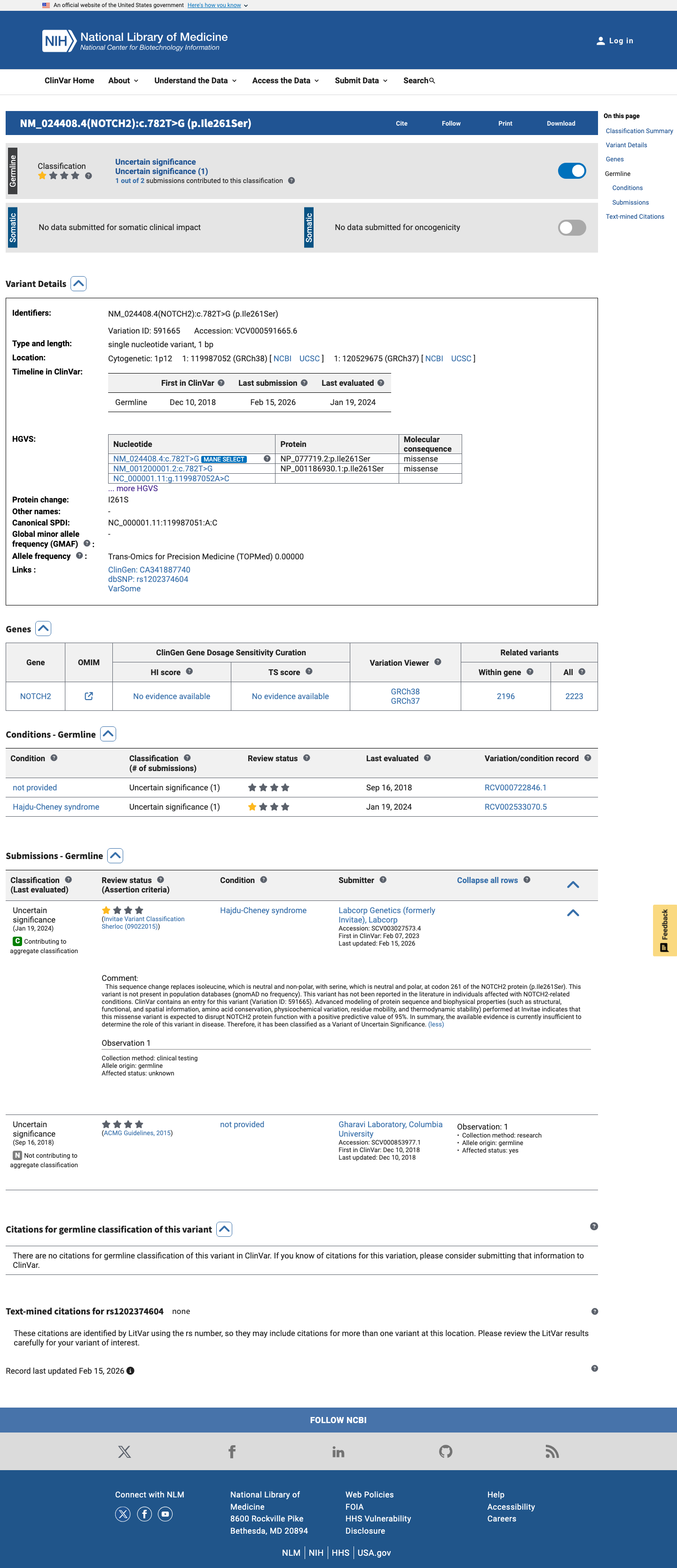 ClinVar screenshot