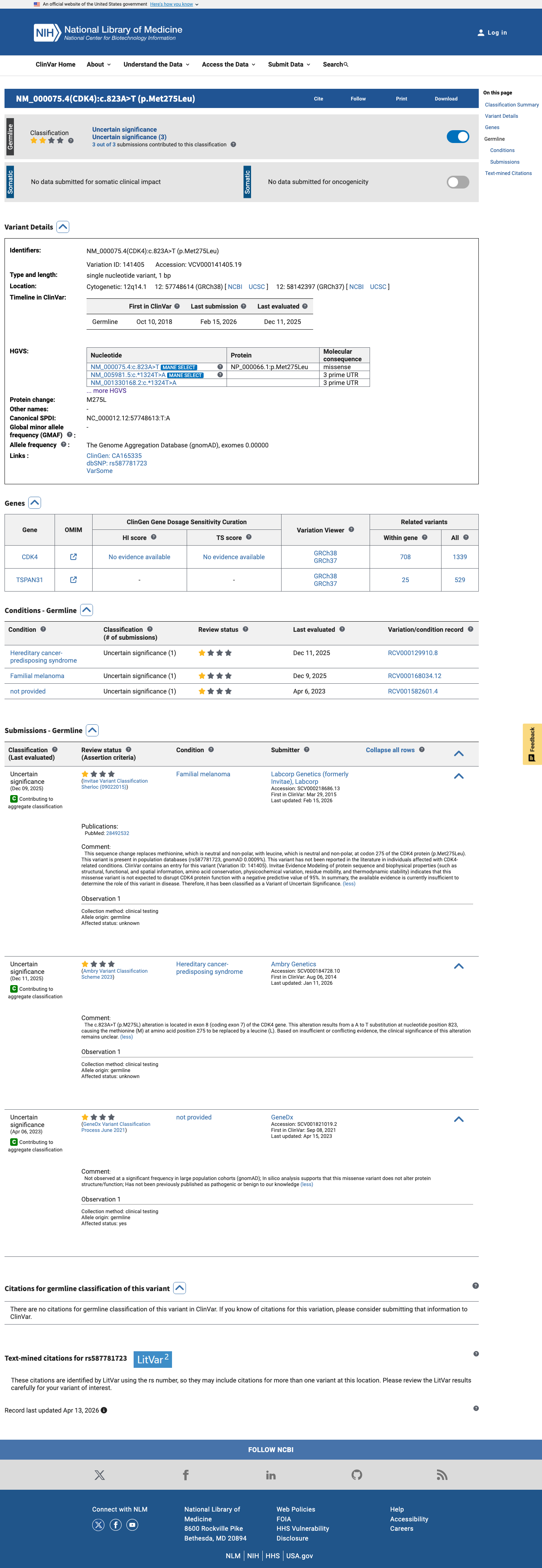 ClinVar screenshot