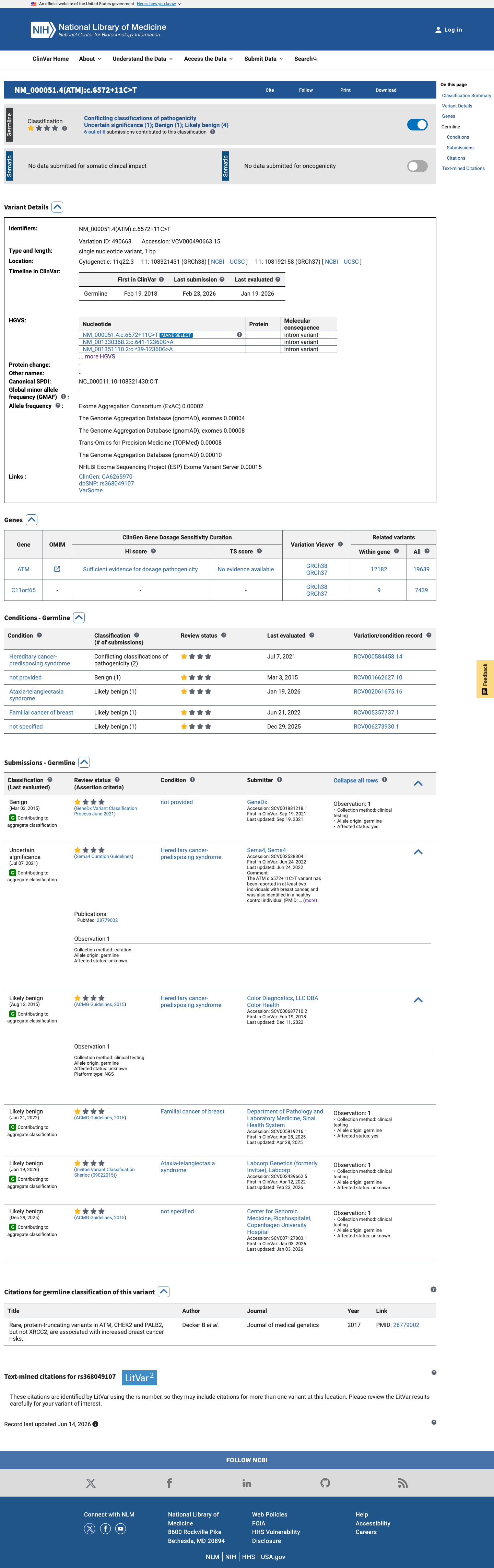 ClinVar screenshot