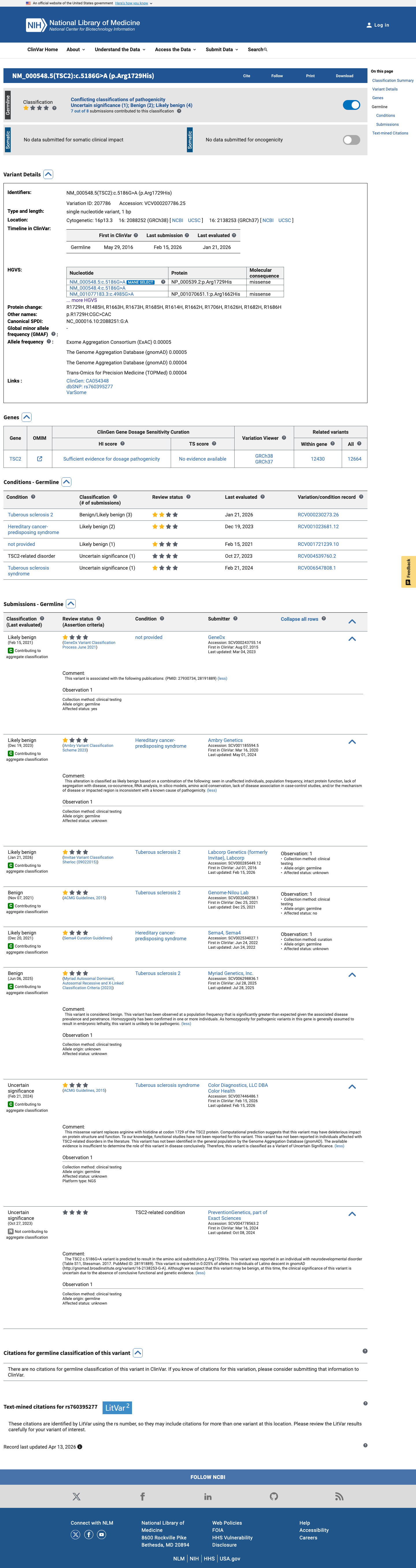 ClinVar screenshot