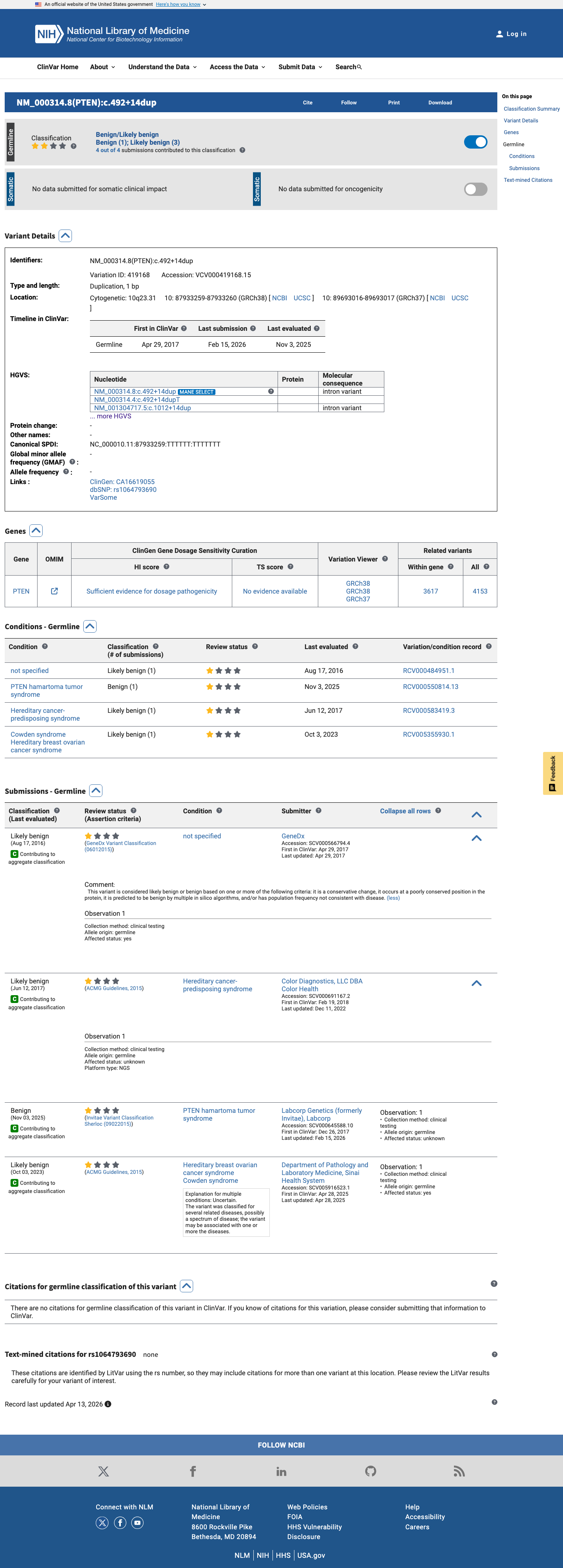 ClinVar screenshot