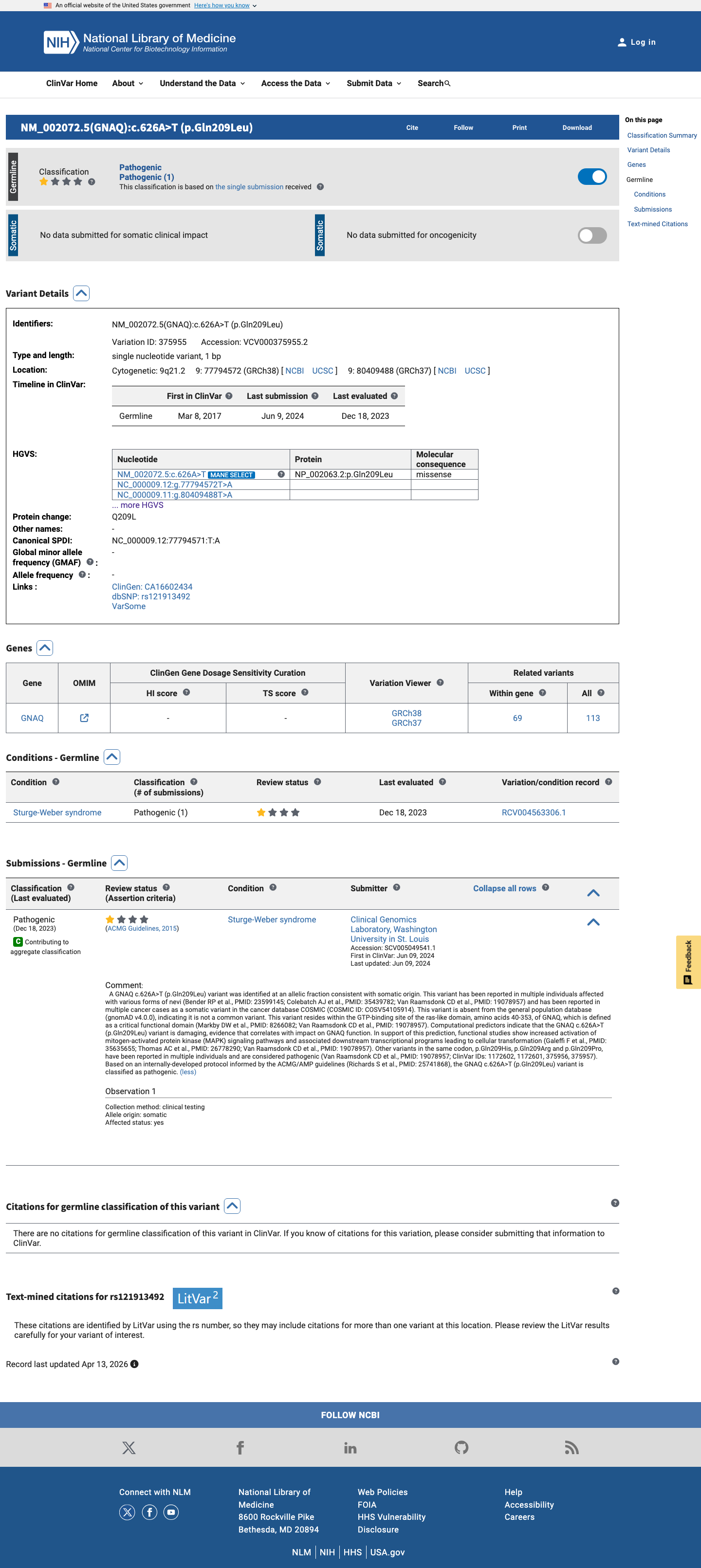 ClinVar screenshot