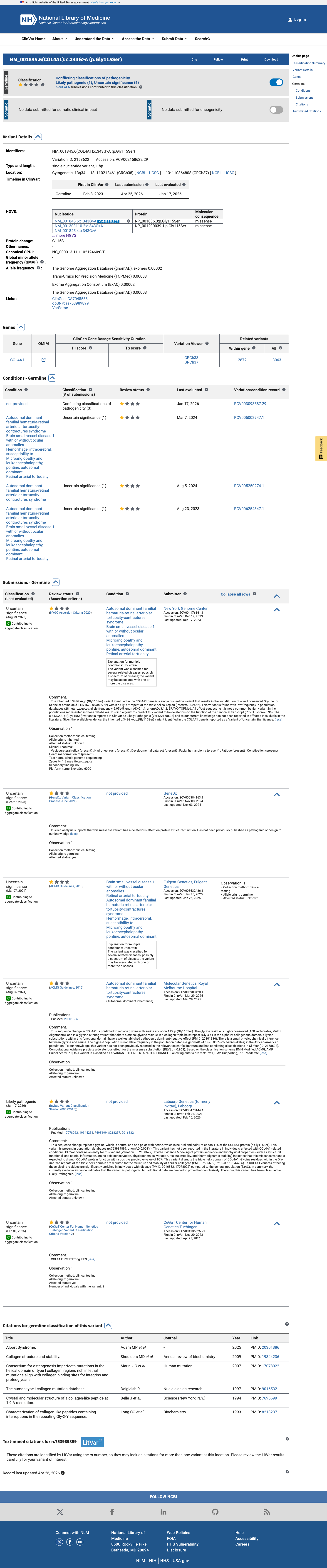 ClinVar screenshot