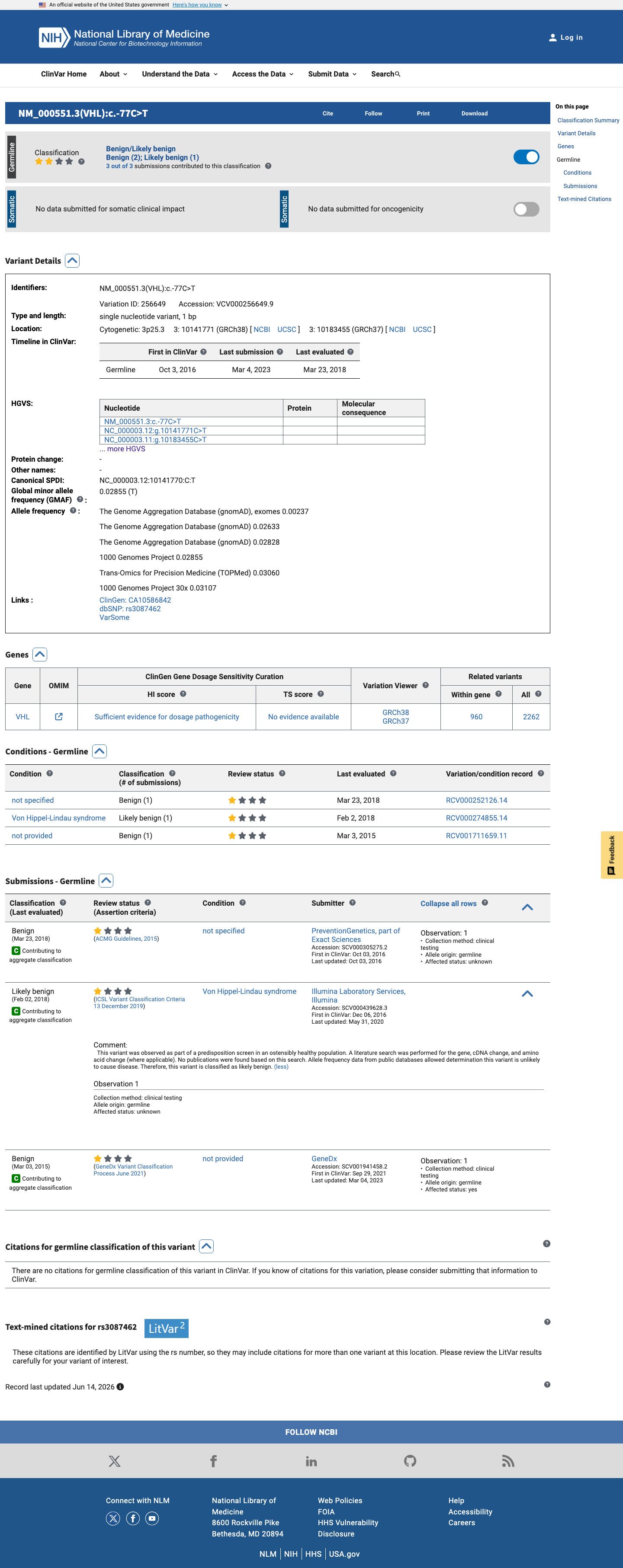 ClinVar screenshot