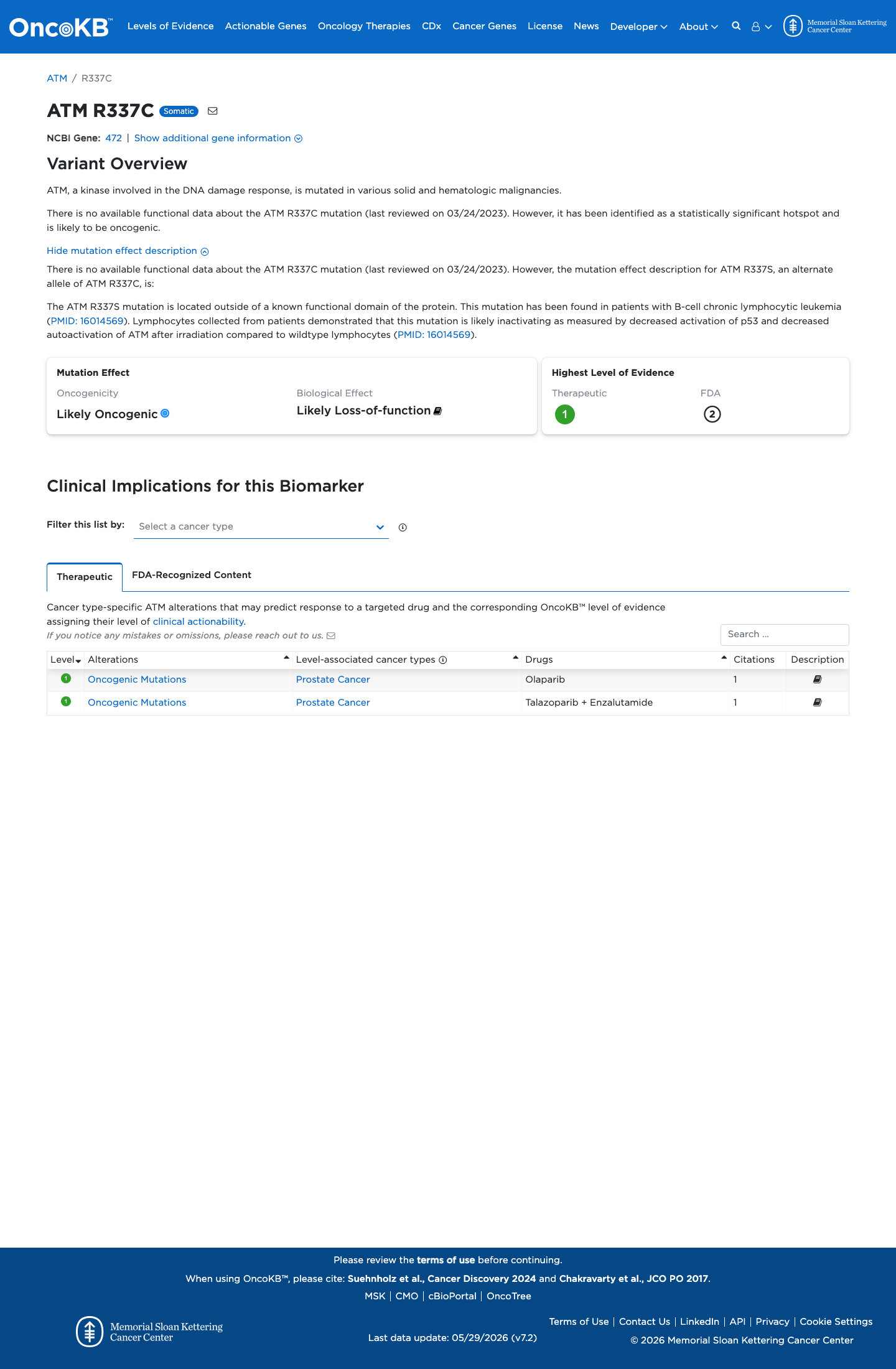 Functional / OncoKB screenshot