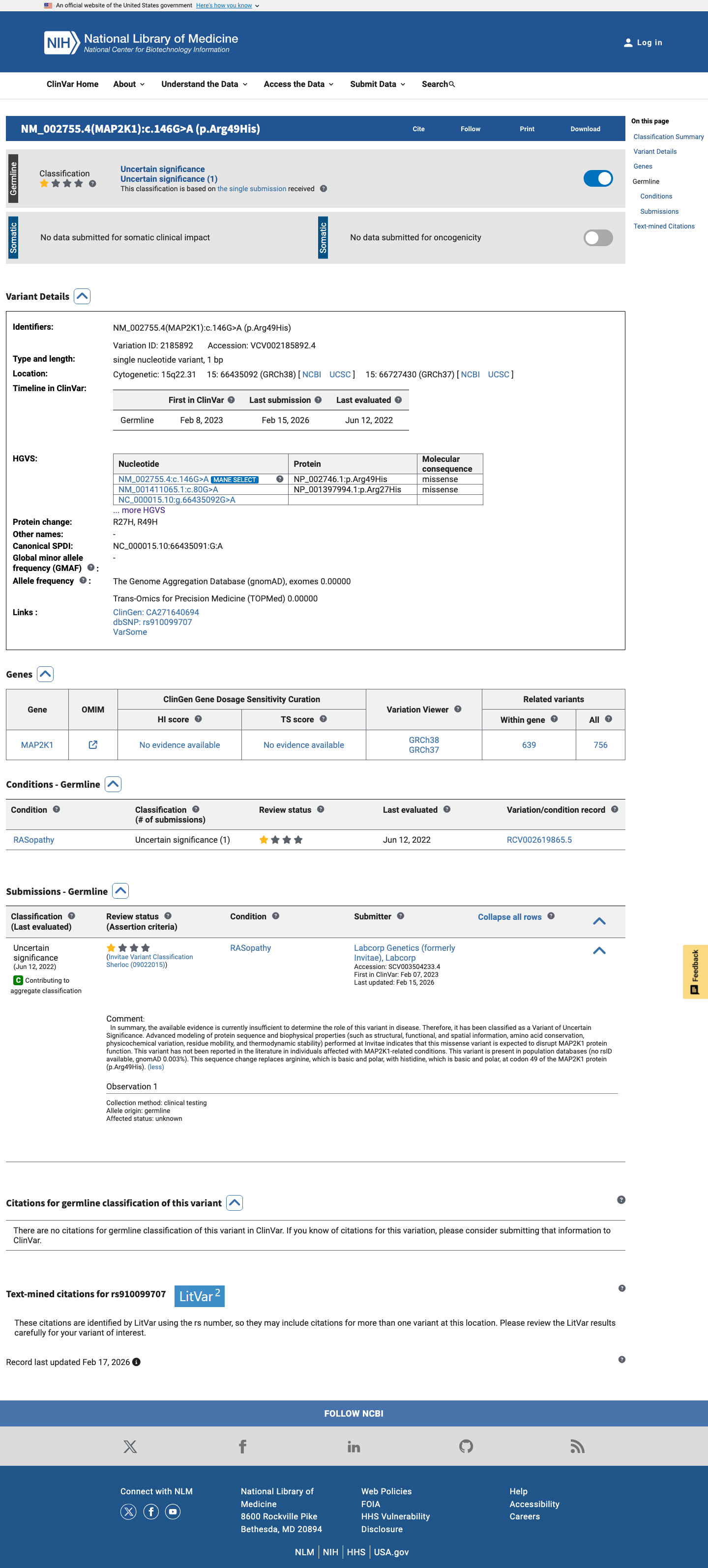 ClinVar screenshot