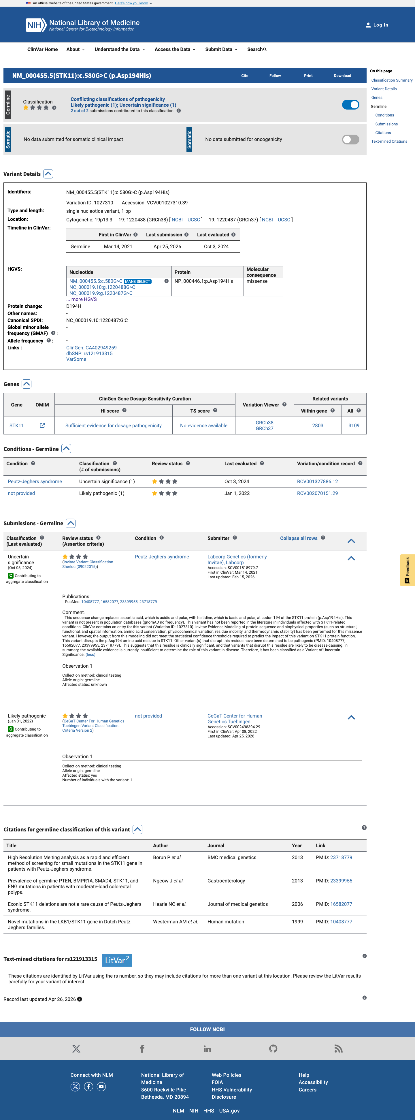 ClinVar screenshot