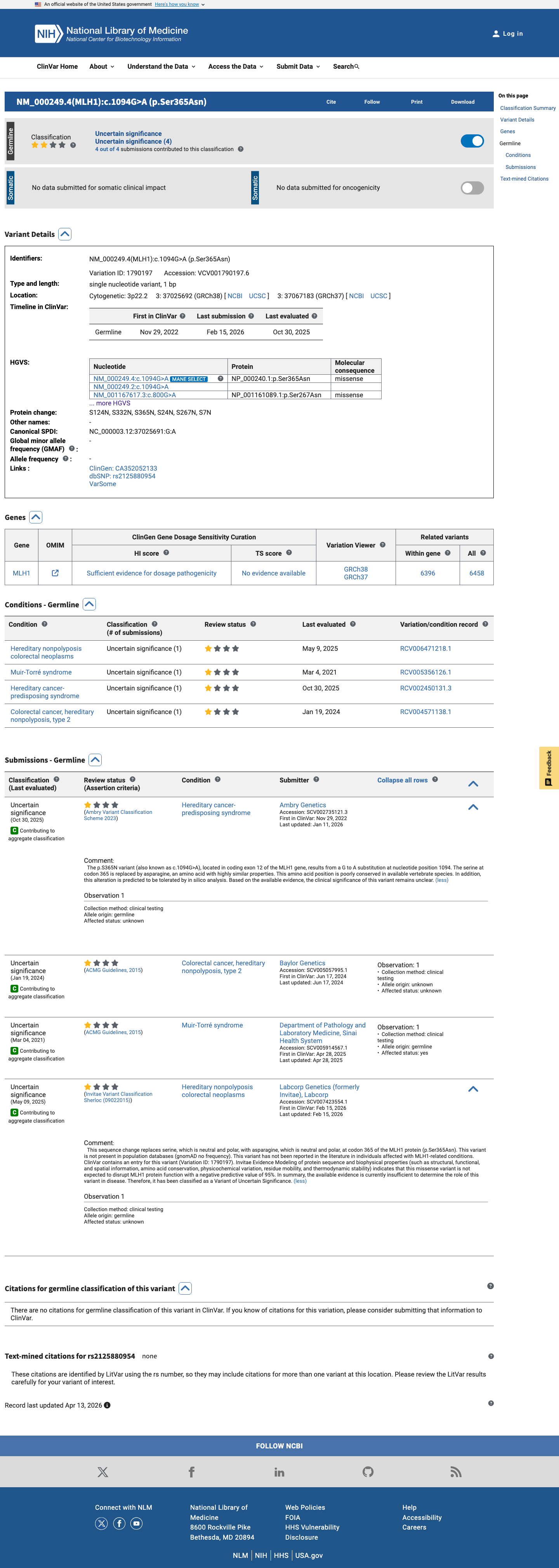 ClinVar screenshot