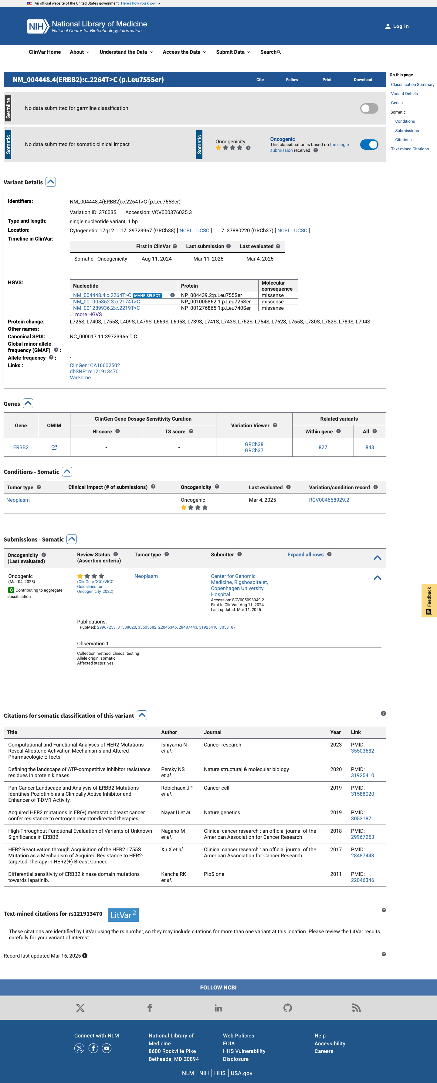 ClinVar screenshot