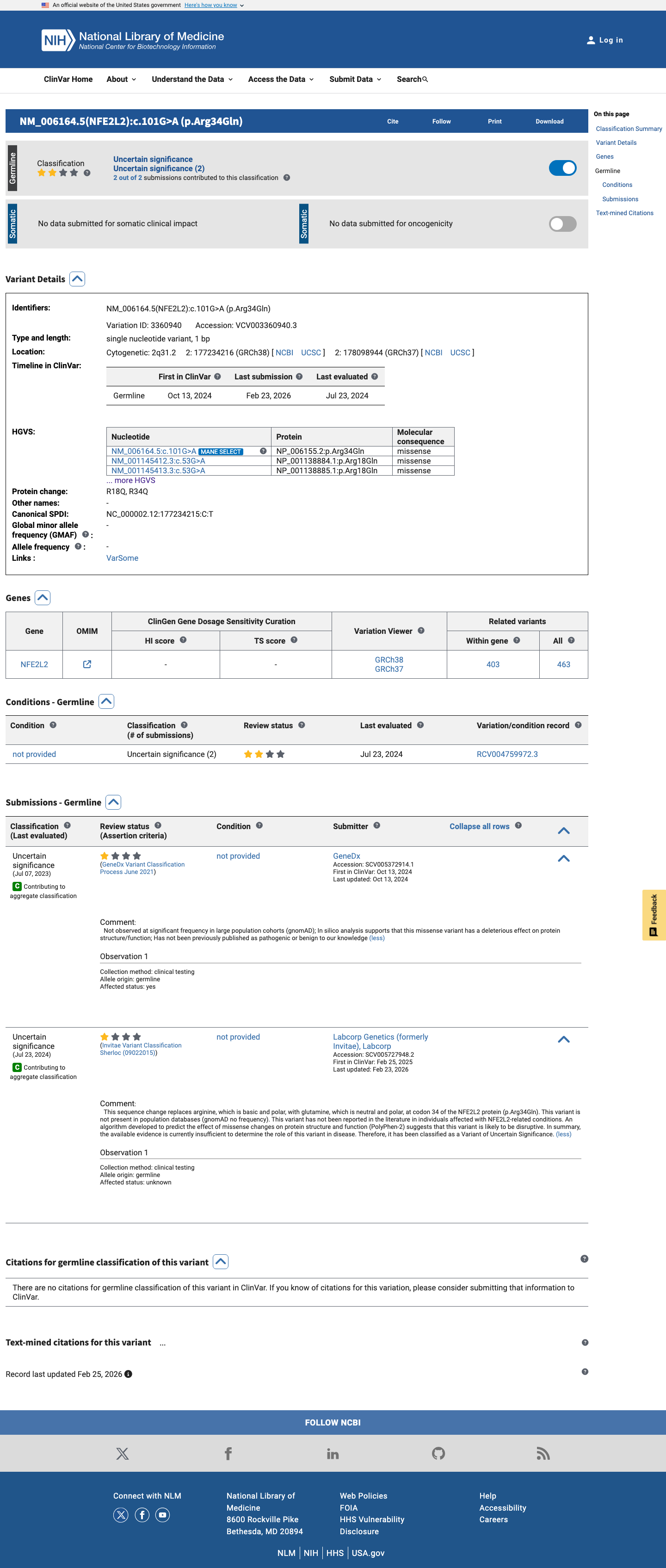 ClinVar screenshot