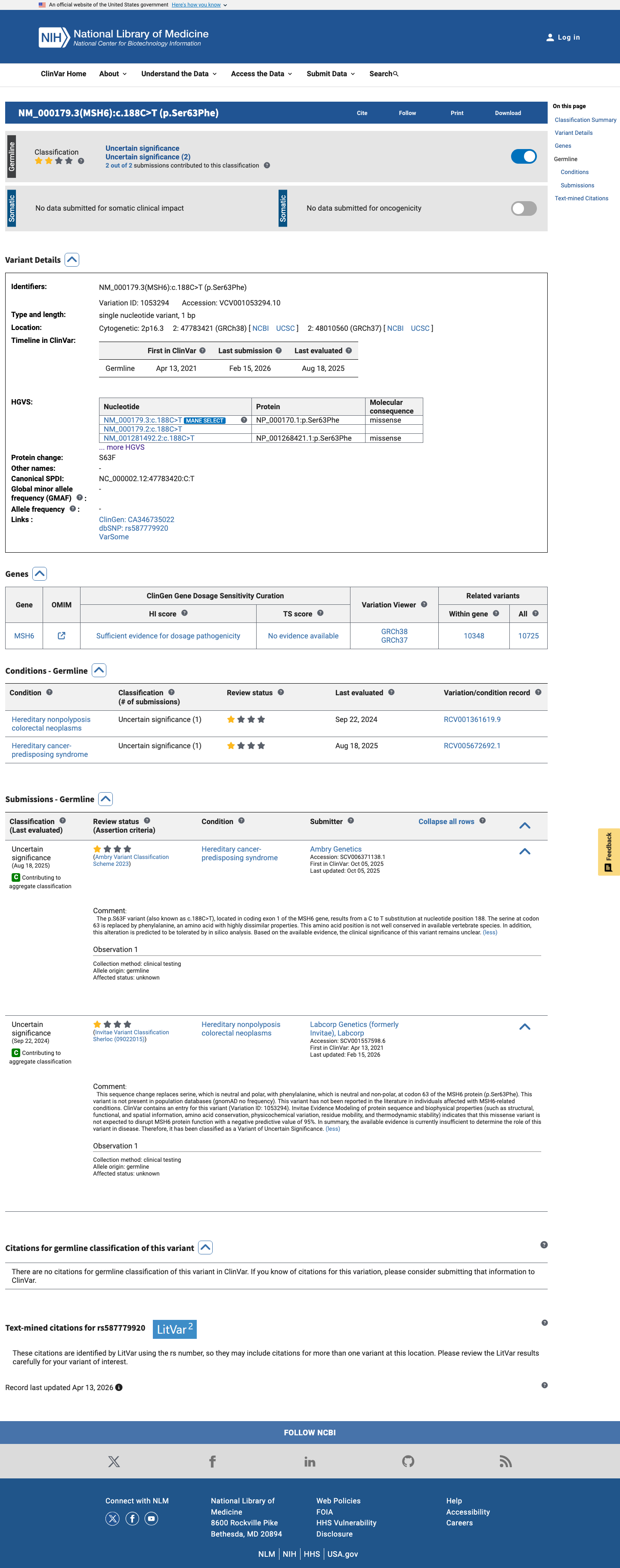 ClinVar screenshot