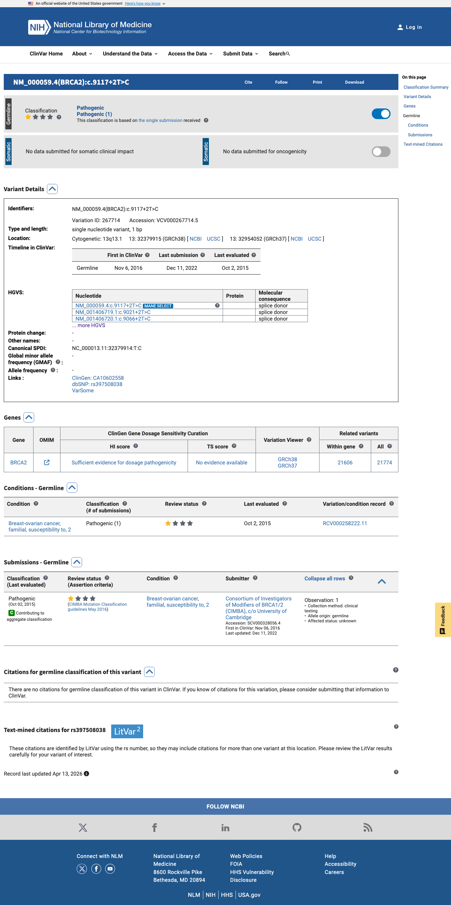 ClinVar screenshot