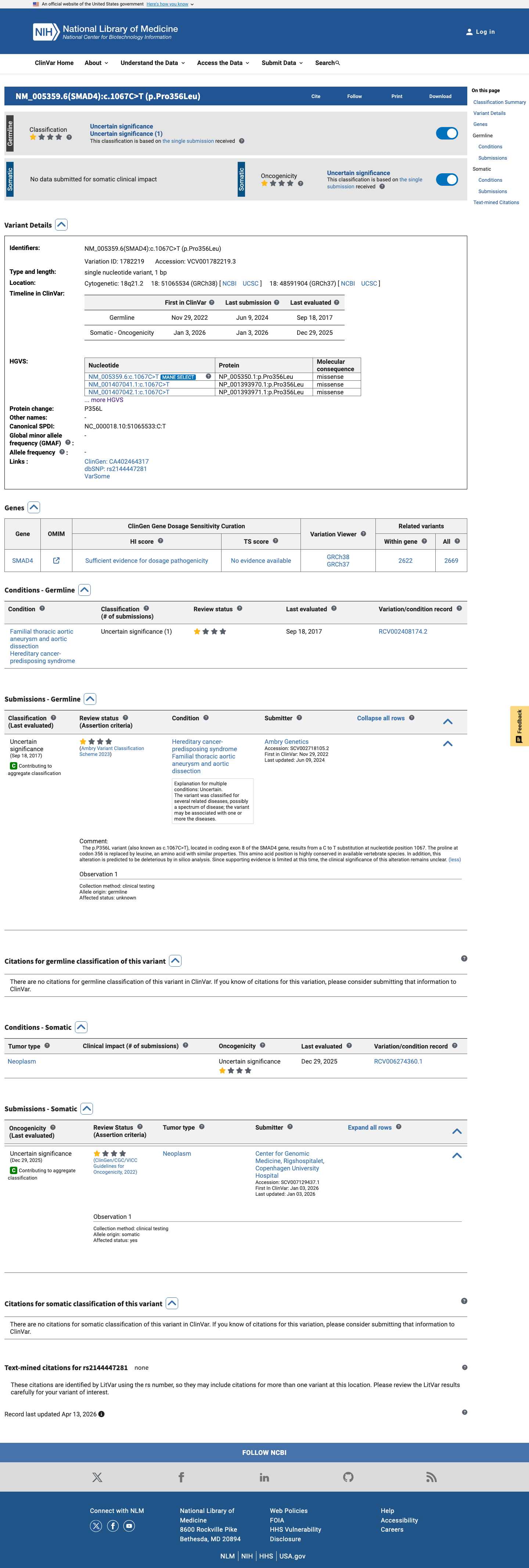ClinVar screenshot