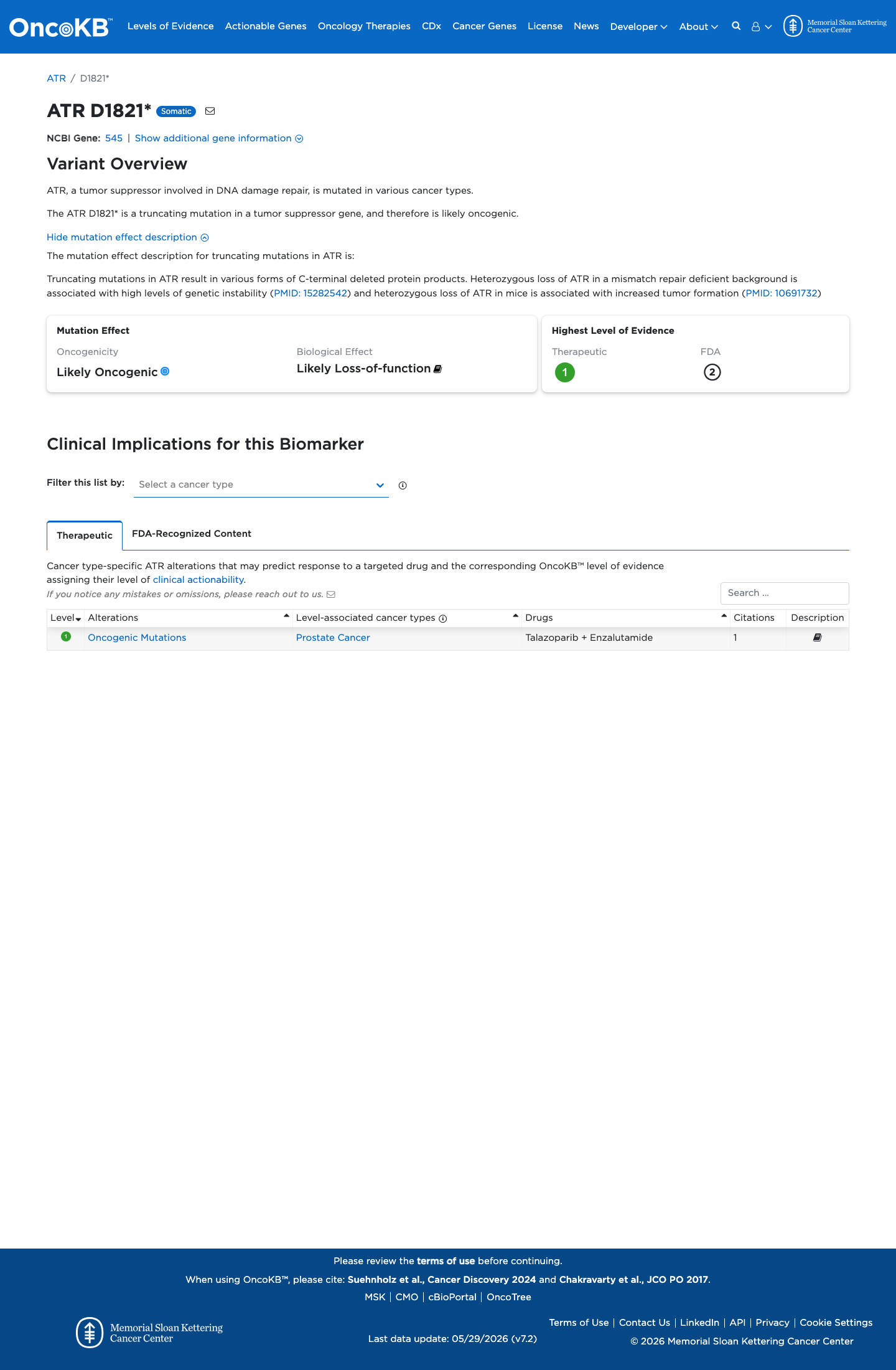 Functional / OncoKB screenshot