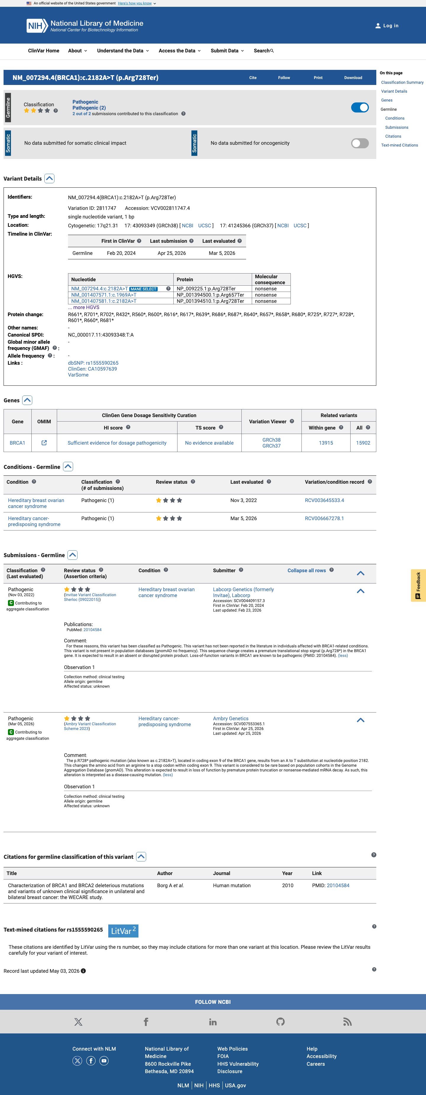 ClinVar screenshot