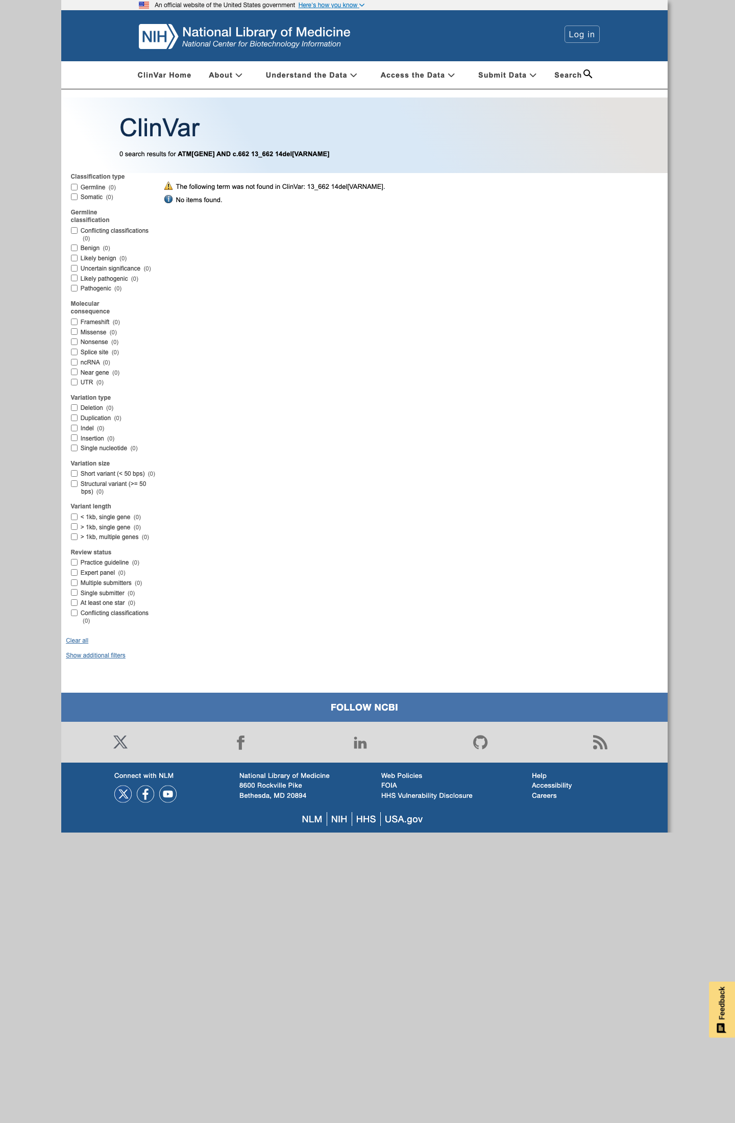 ClinVar screenshot