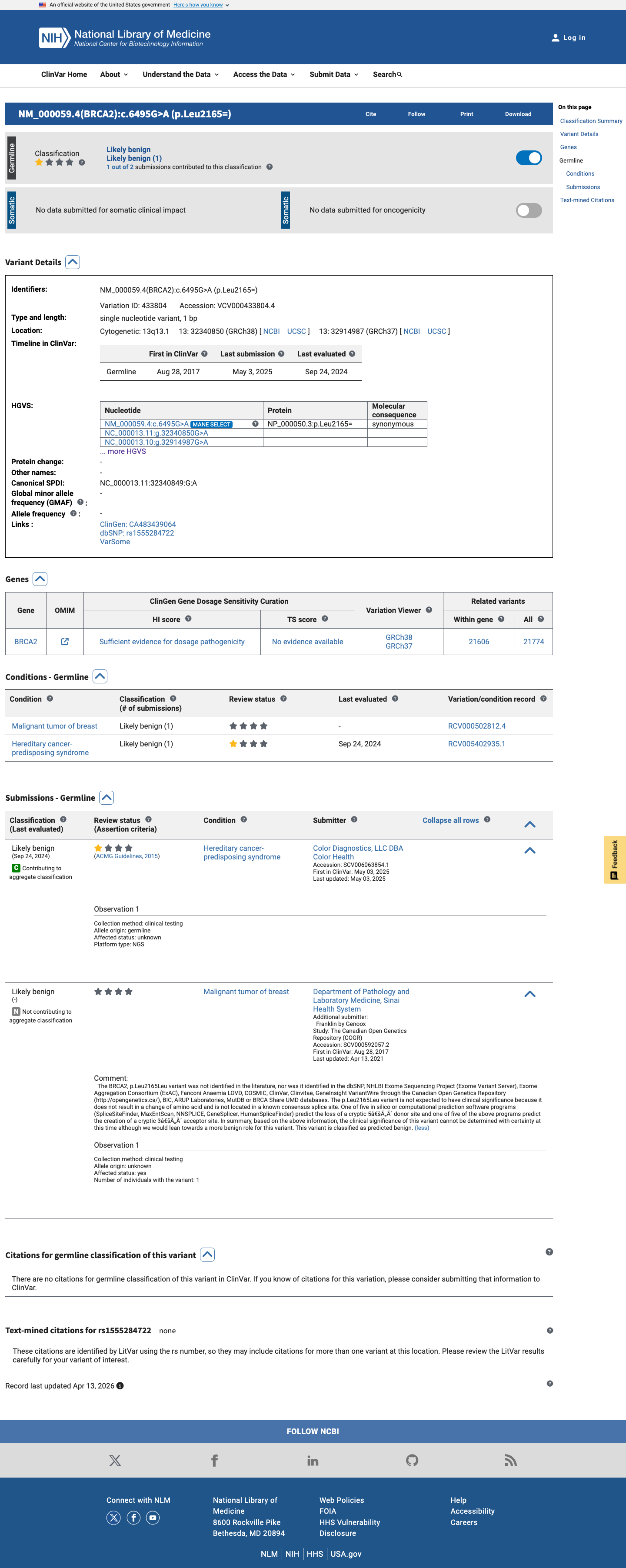 ClinVar screenshot