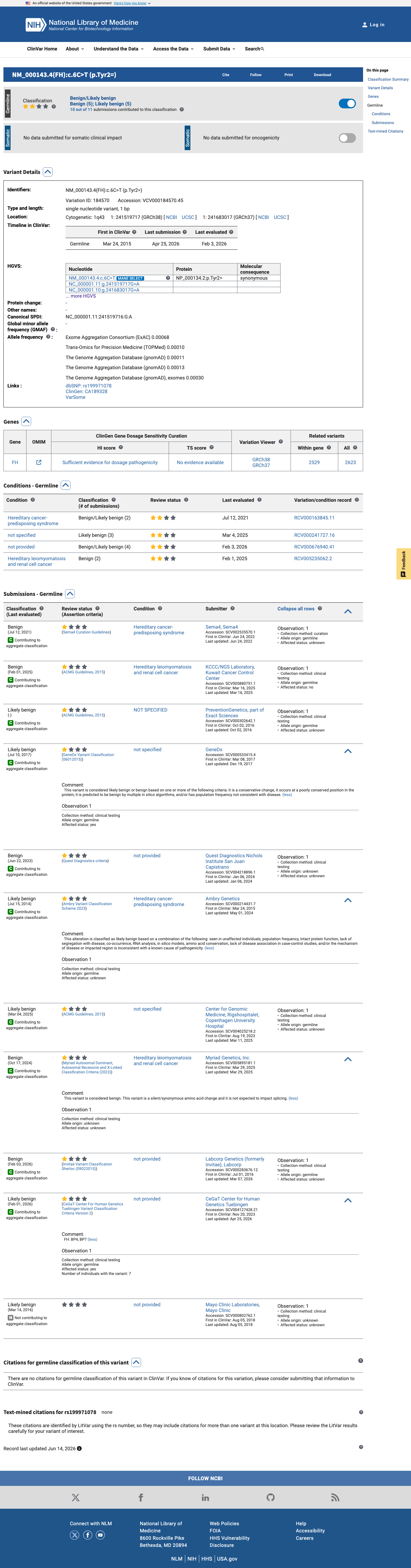 ClinVar screenshot
