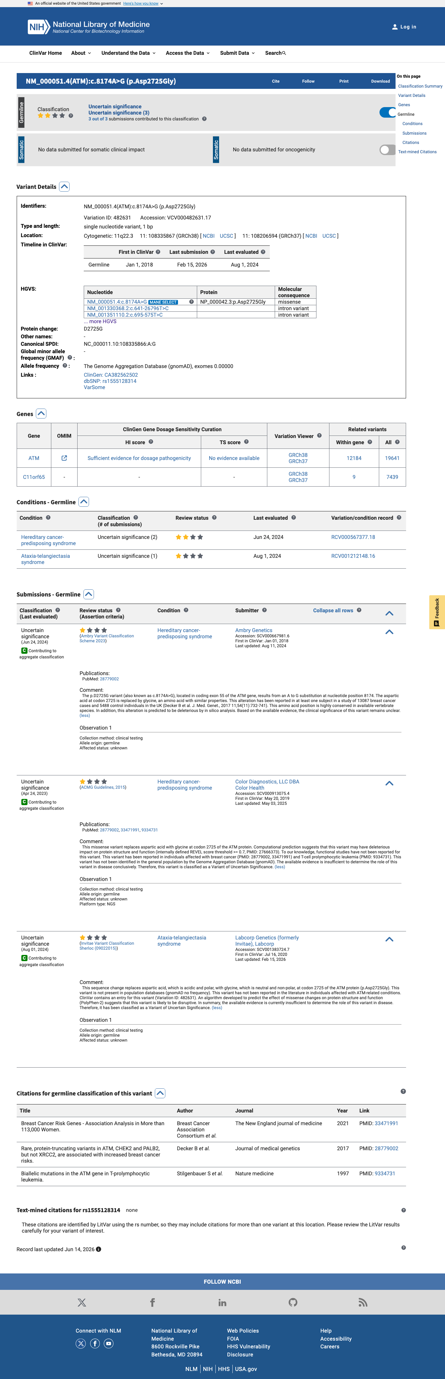 ClinVar screenshot