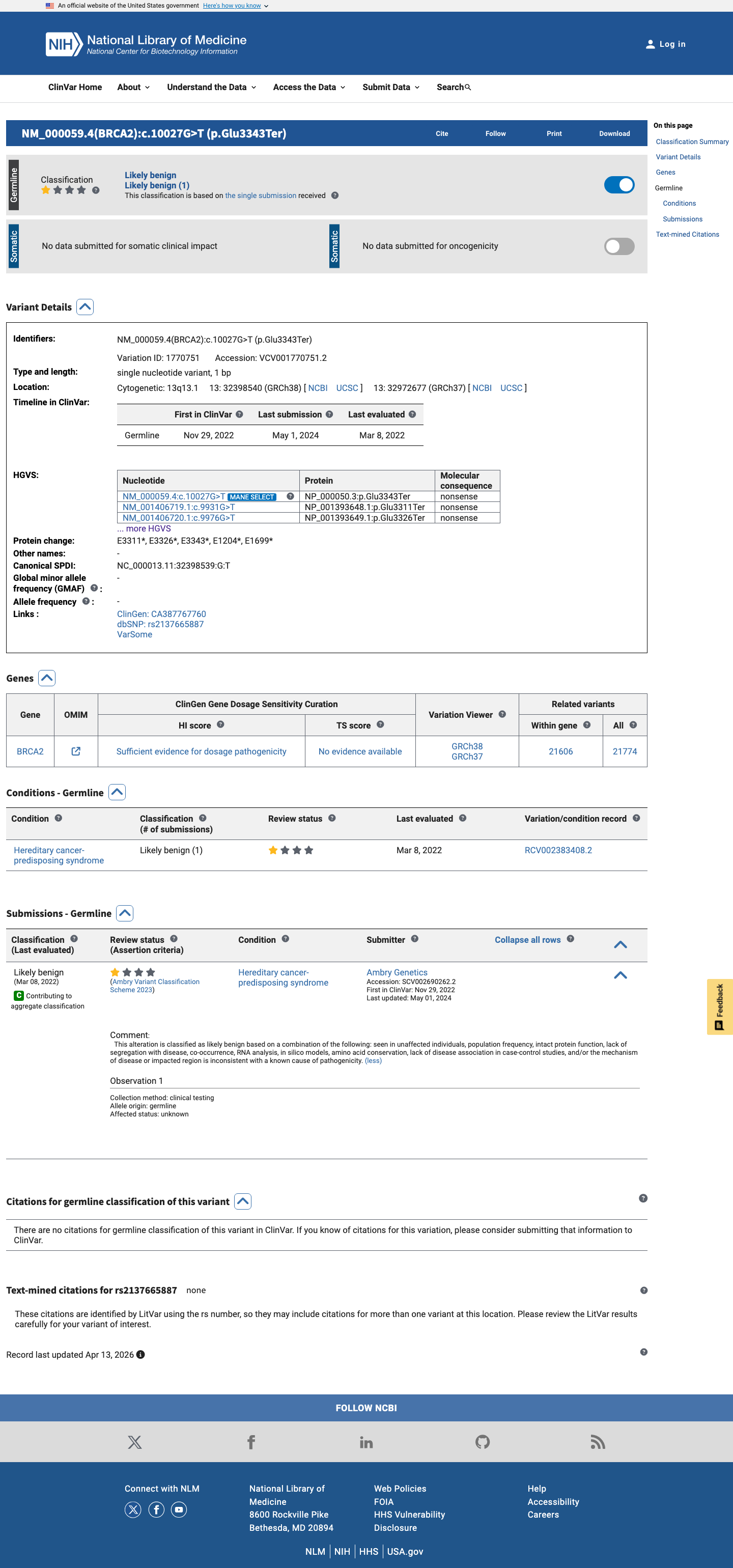 ClinVar screenshot