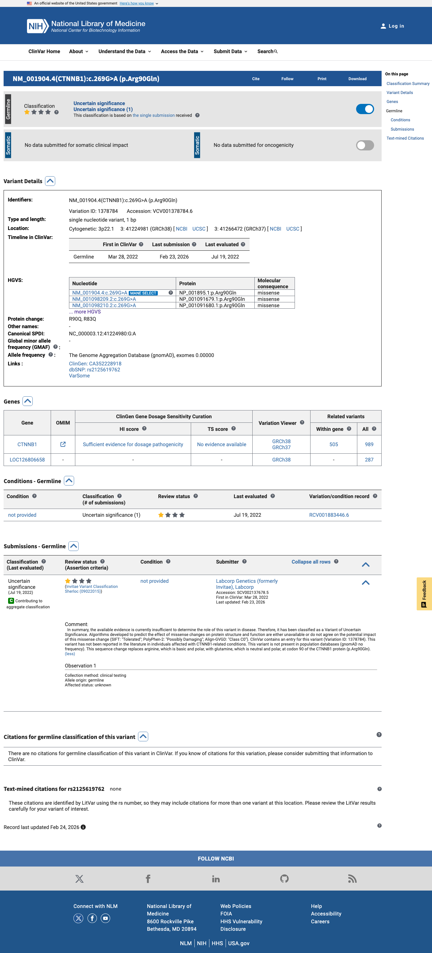 ClinVar screenshot