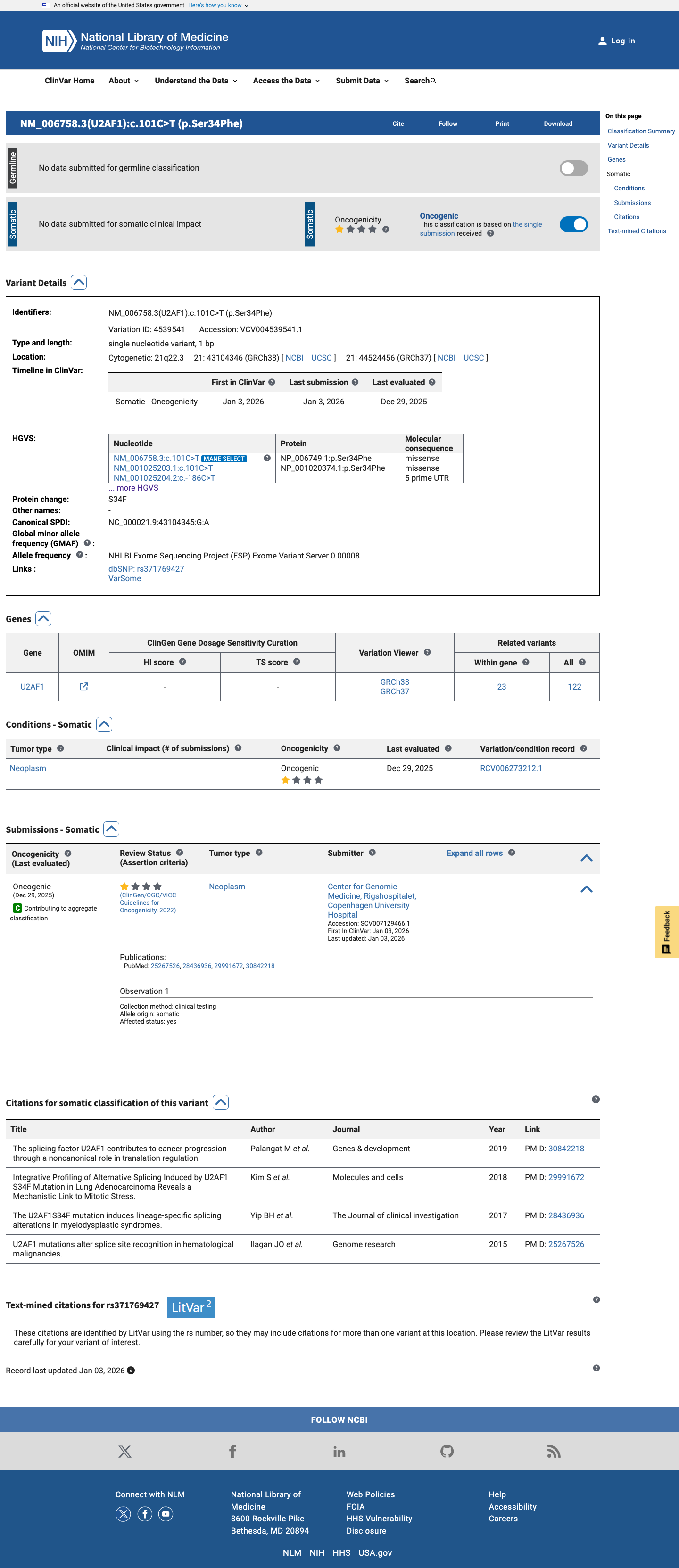 ClinVar screenshot