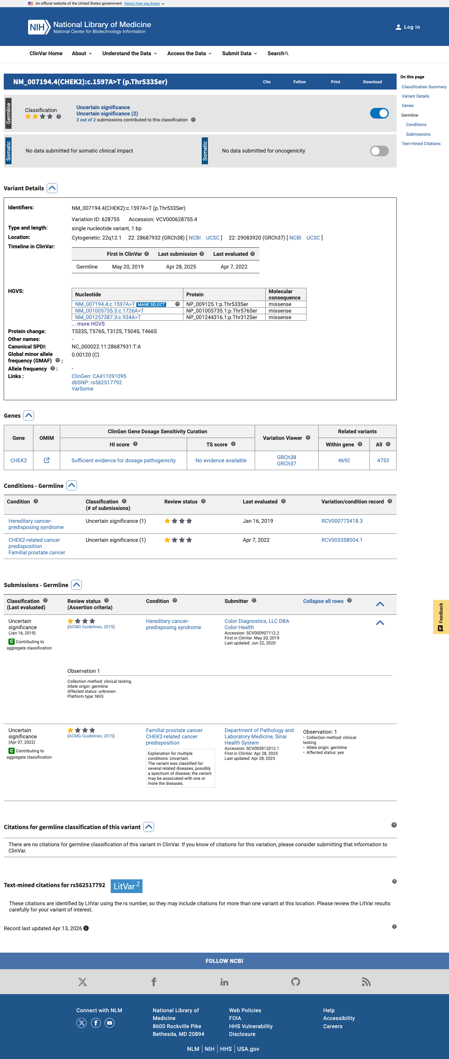 ClinVar screenshot